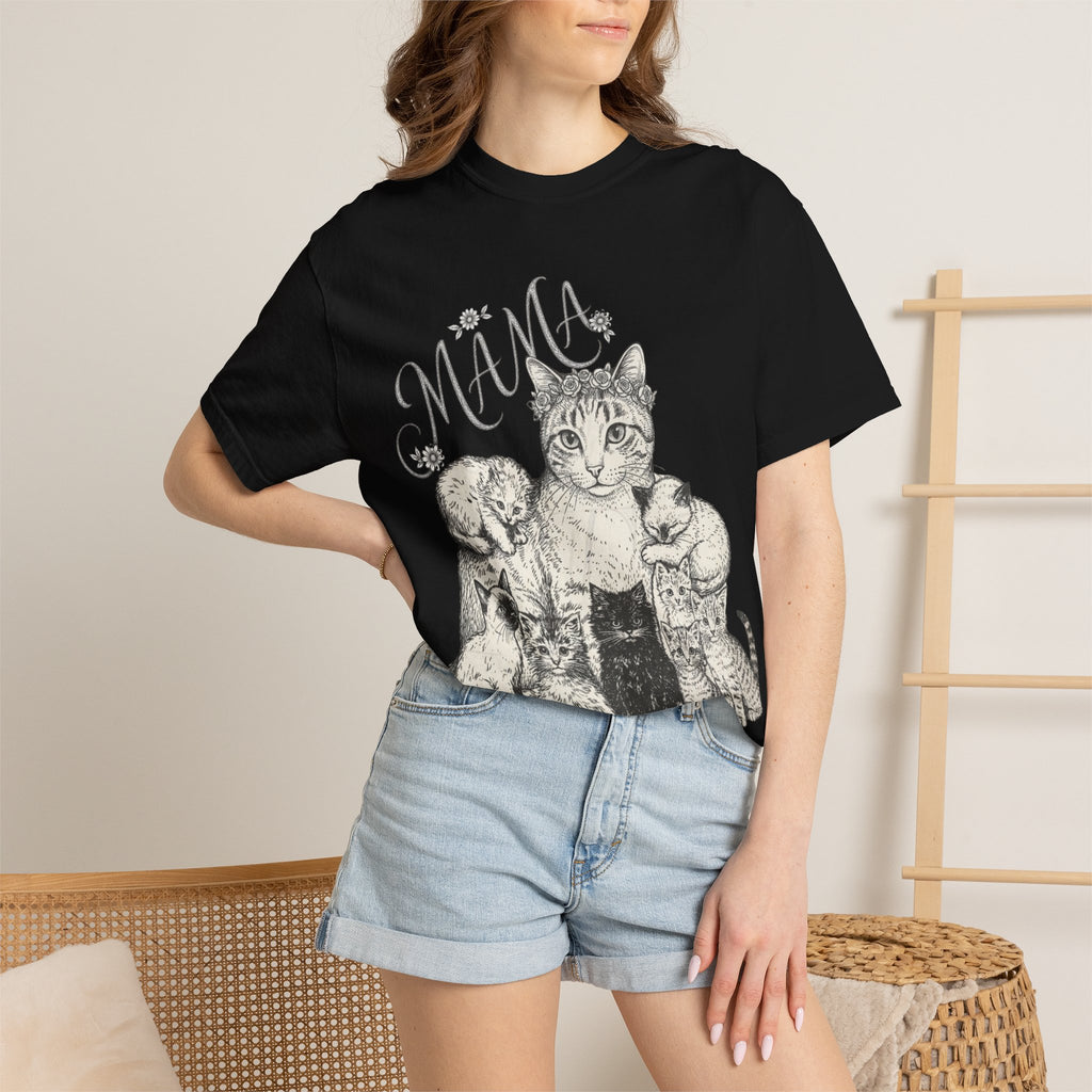 Cat Mama Vintage Graphic T-Shirt - Cat Mama and Kittens Tee