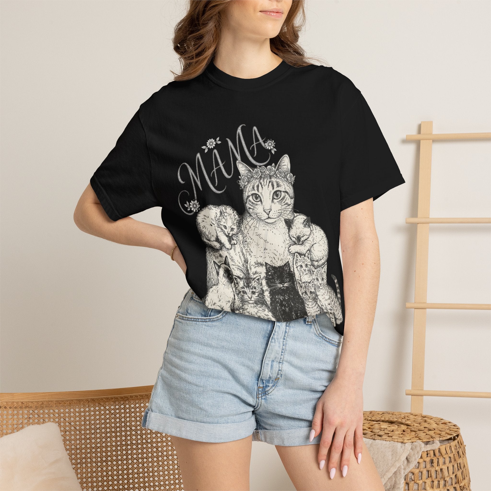 Cat Mama Vintage Graphic T-Shirt - Cat Mama and Kittens Tee