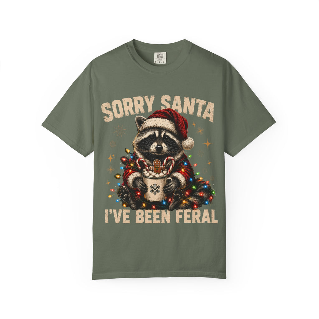 Sorry Santa I've Been Feral Cute Raccoon Christmas T-Shirt - Funny Racoon Tee
