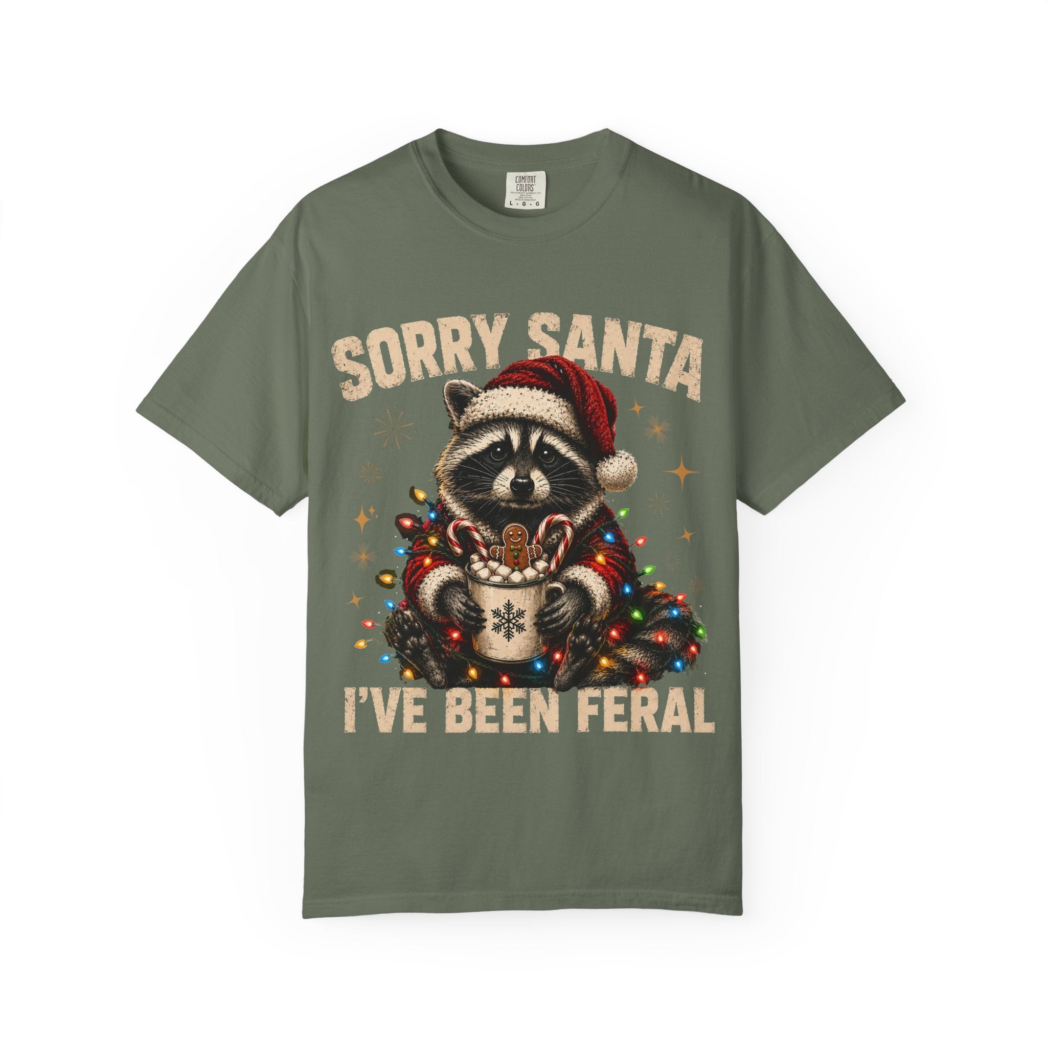 Sorry Santa I've Been Feral Cute Raccoon Christmas T-Shirt - Funny Racoon Tee
