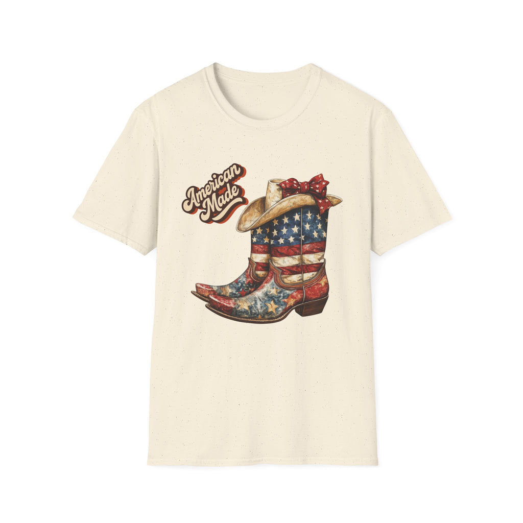 American Made Flag Girl Boots T-Shirt - Vintage Cowgirl Boots - Vintage Tee - Midnight Eye, LLC