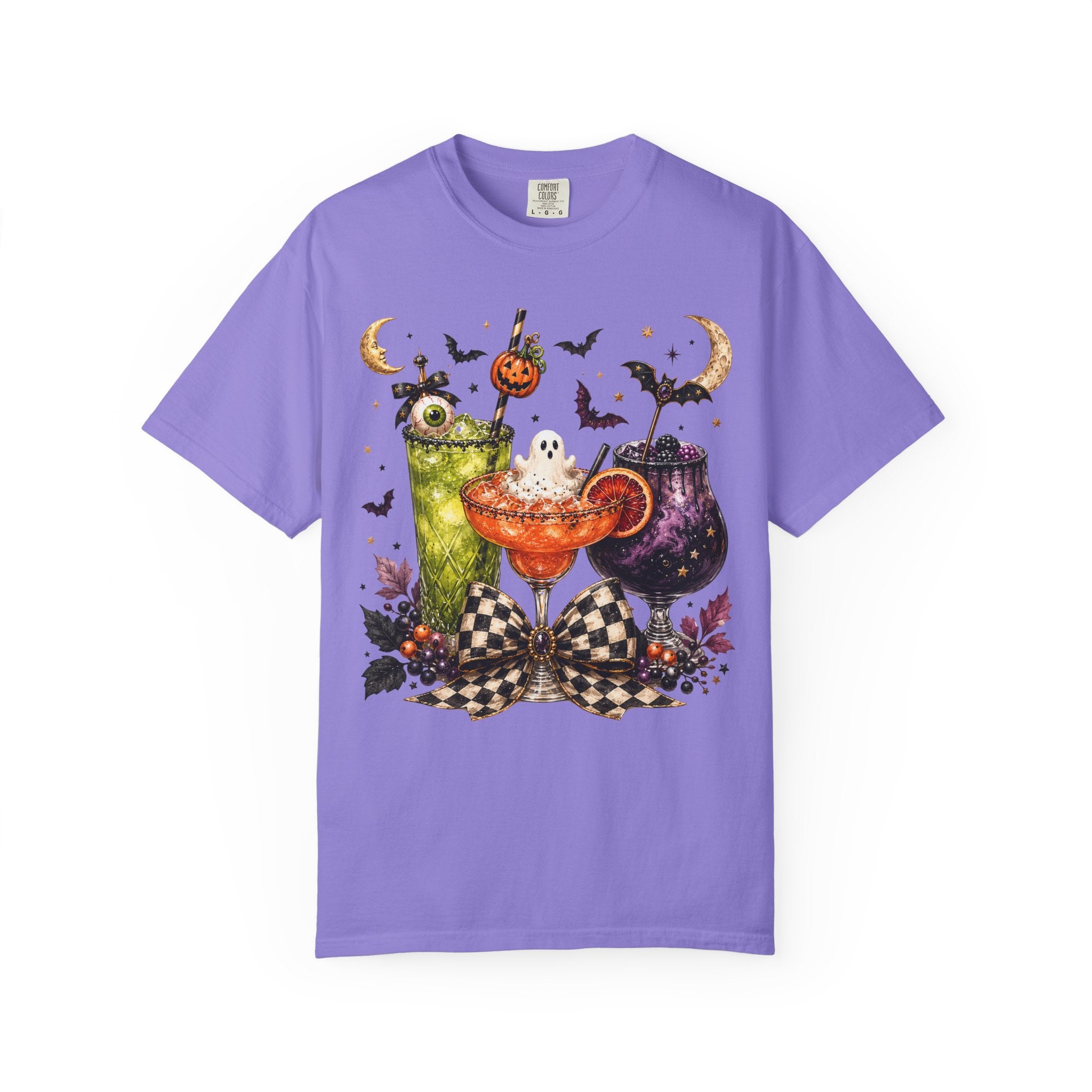 Halloween Cocktail T-Shirt — Spooky Drinks, Cute Bats & Pumpkins. Midnight Eye, LLC