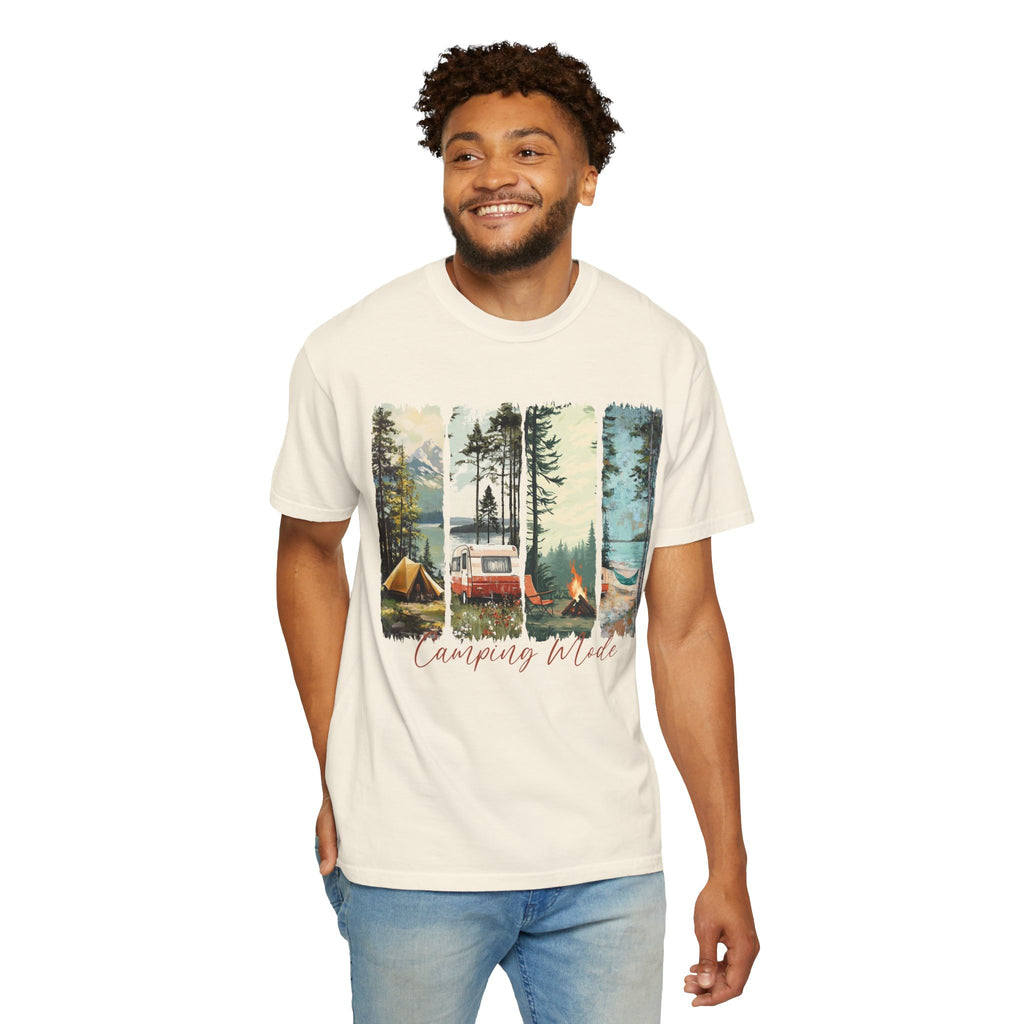 Camping Vibes T-Shirt — 'Camping Mode' Scenic Camper Retro Graphic Tee - Family Adventure Tee - Outdoor Tee. Midnight Eye, LLC