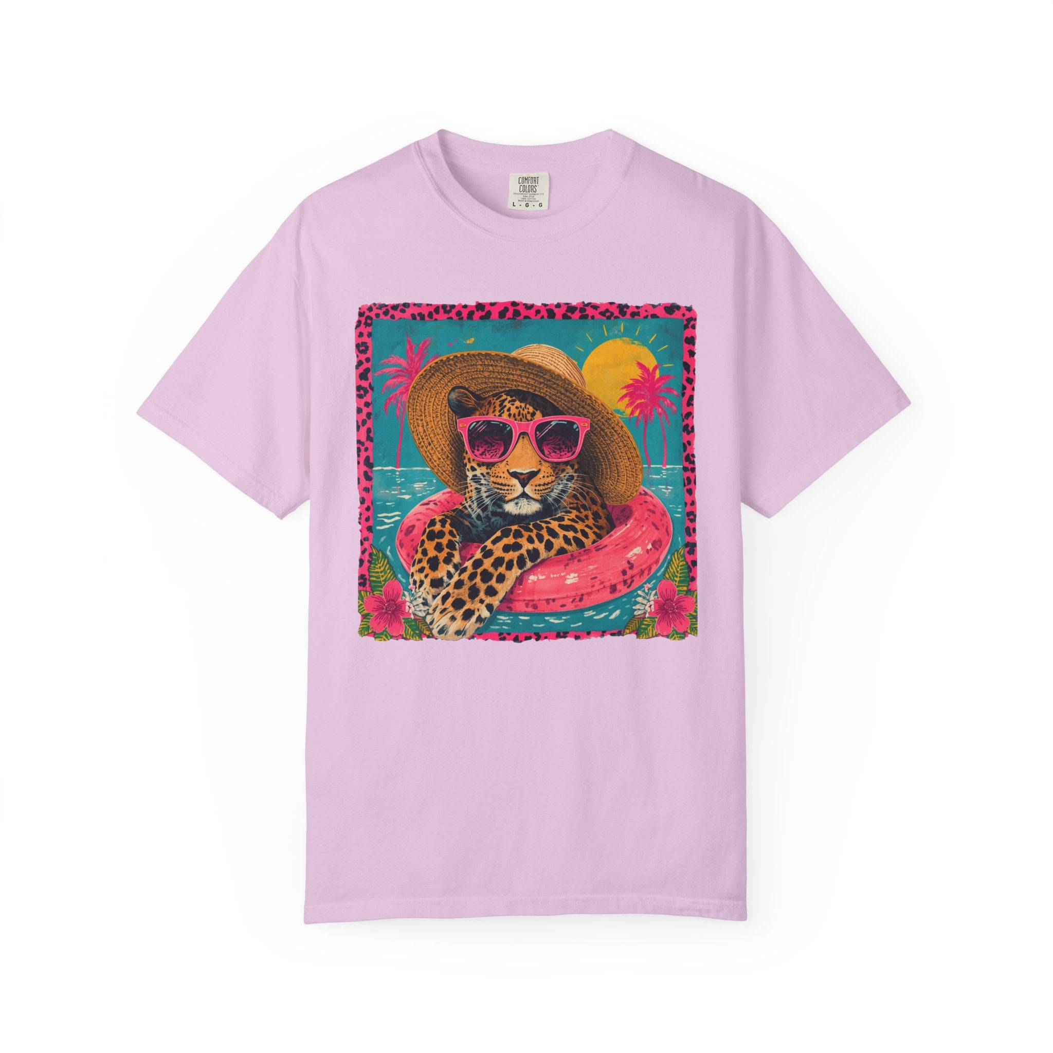 T-Shirt — Tropical Leopard in Sunglasses Summer Graphic - Sassy Vacation T-Shirt. Midnight Eye, LLC.