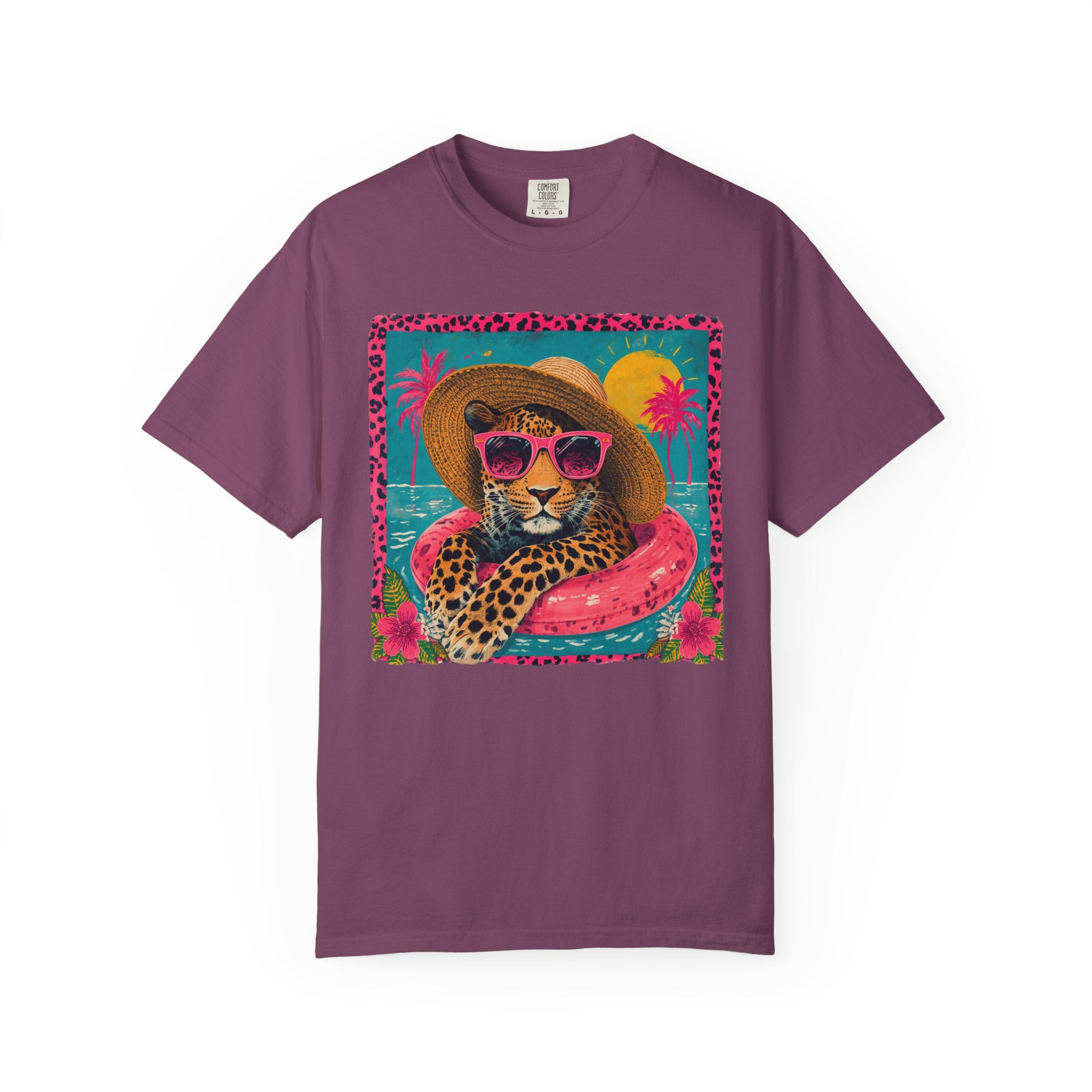 T-Shirt — Tropical Leopard in Sunglasses Summer Graphic - Sassy Vacation T-Shirt. Midnight Eye, LLC.