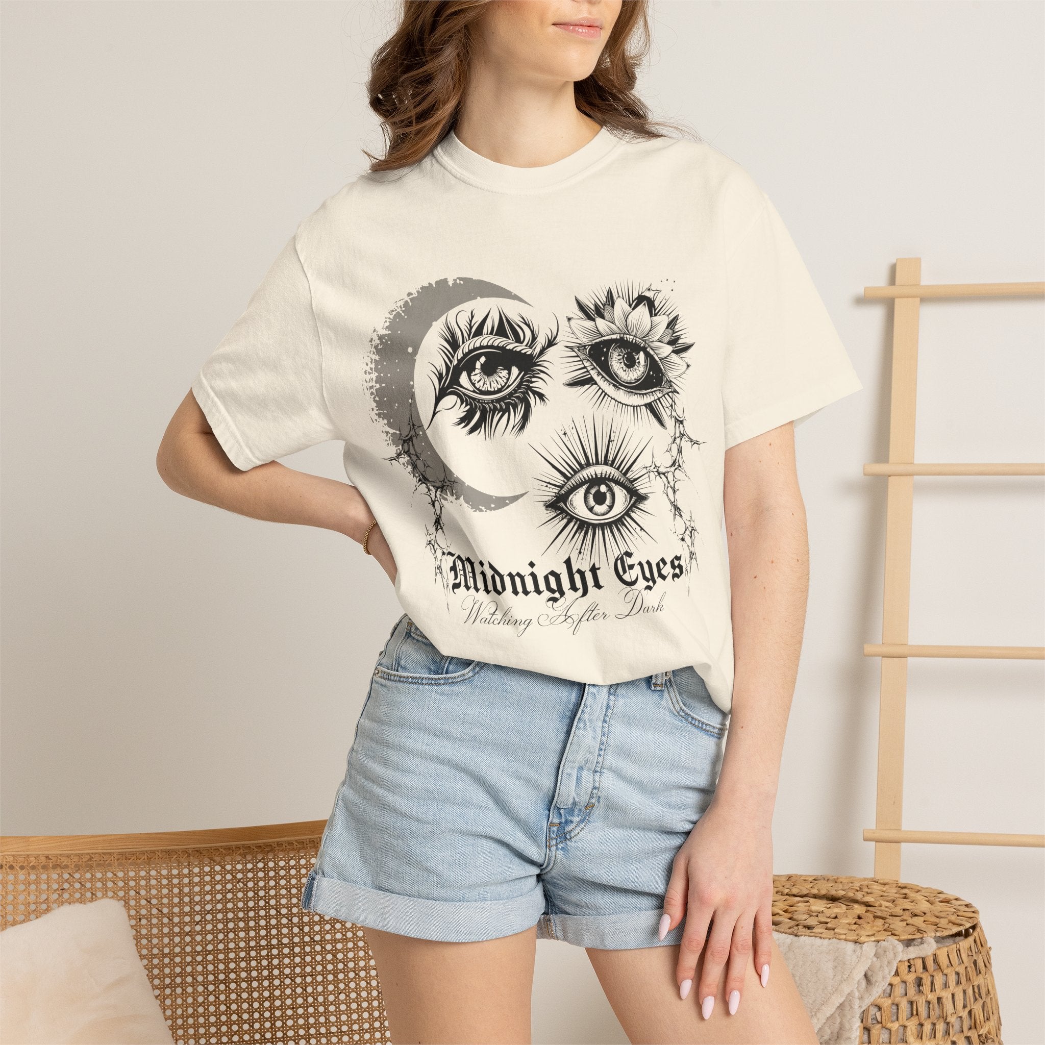 Midnight Eyes Graphic T-Shirt — Moon, Sun & Mystic Eye Illustration