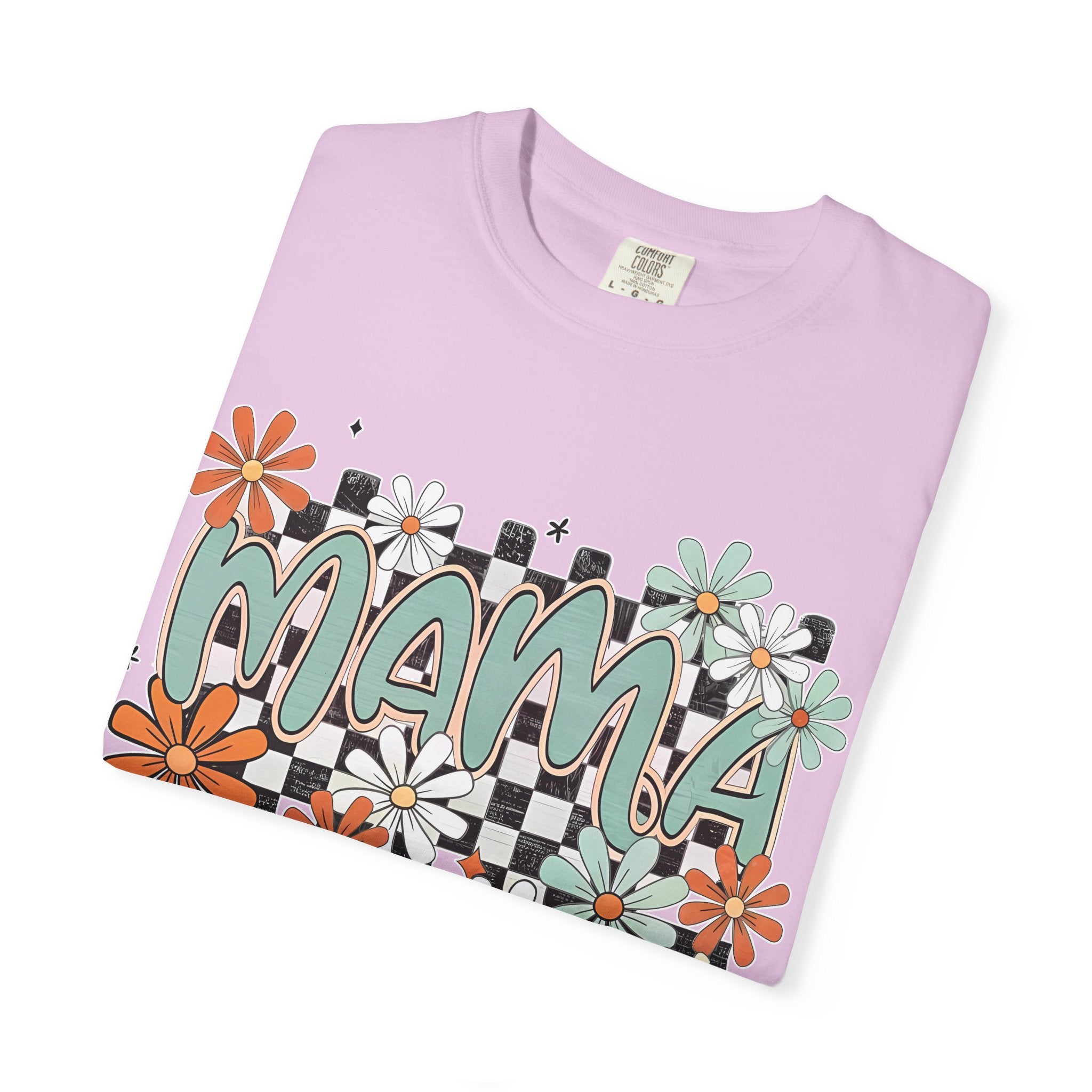 Mama Floral Graphic T-Shirt — Retro Checkerboard Mom Tee