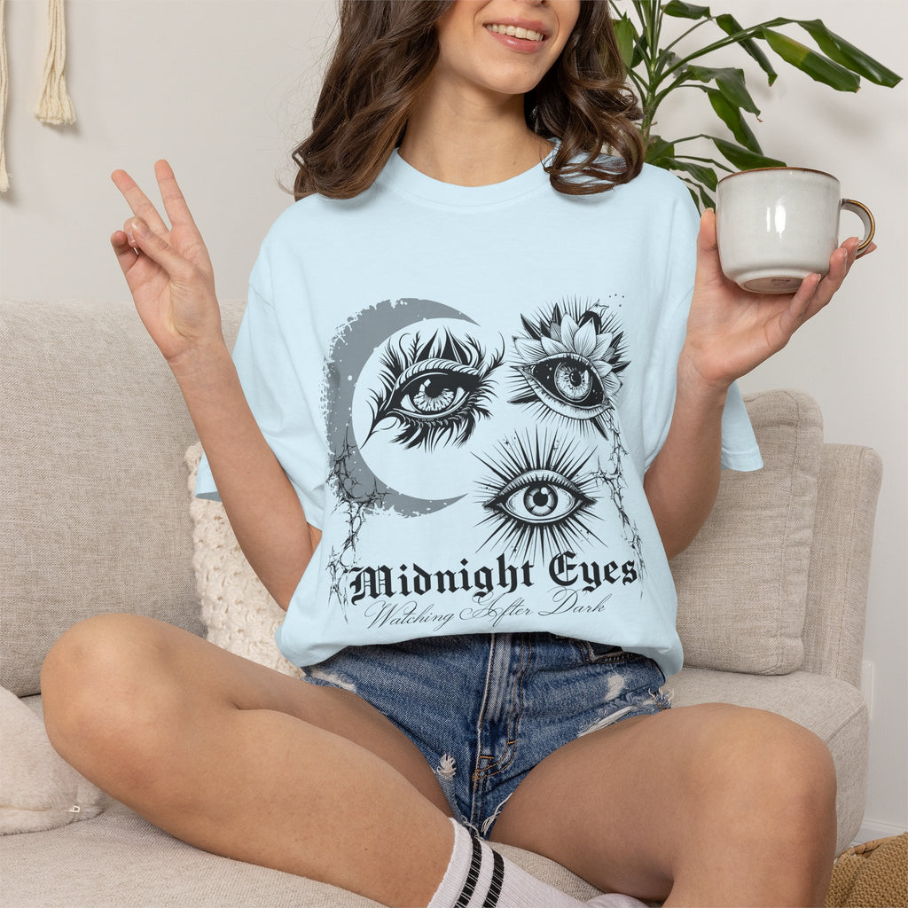 Midnight Eyes Graphic T-Shirt — Moon, Sun & Mystic Eye Illustration
