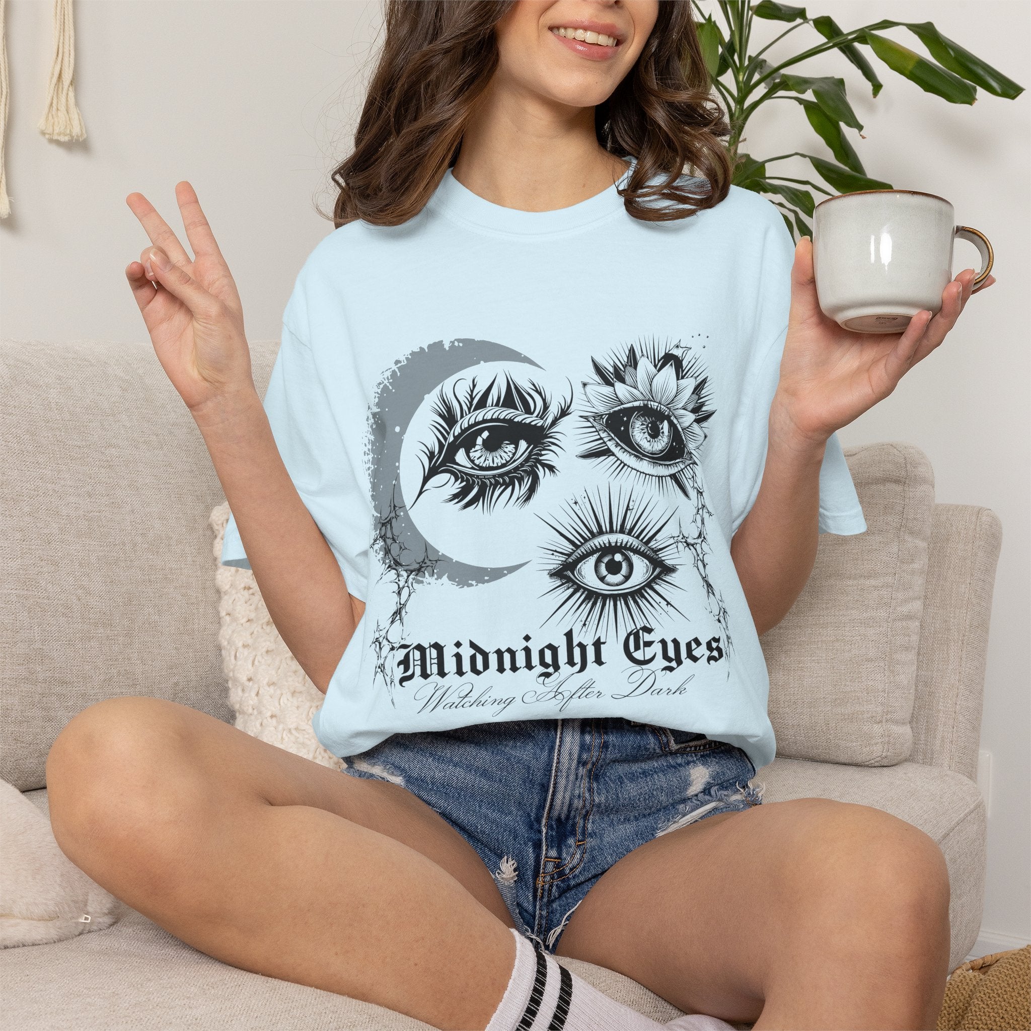 Midnight Eyes Graphic T-Shirt — Moon, Sun & Mystic Eye Illustration
