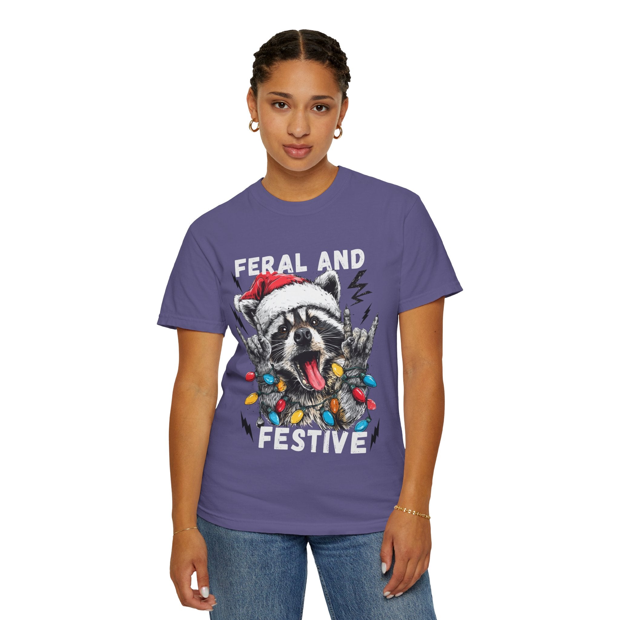 Feral and Festive Funny Raccoon Christmas T-Shirt - Racoon Graphic T-Shirt