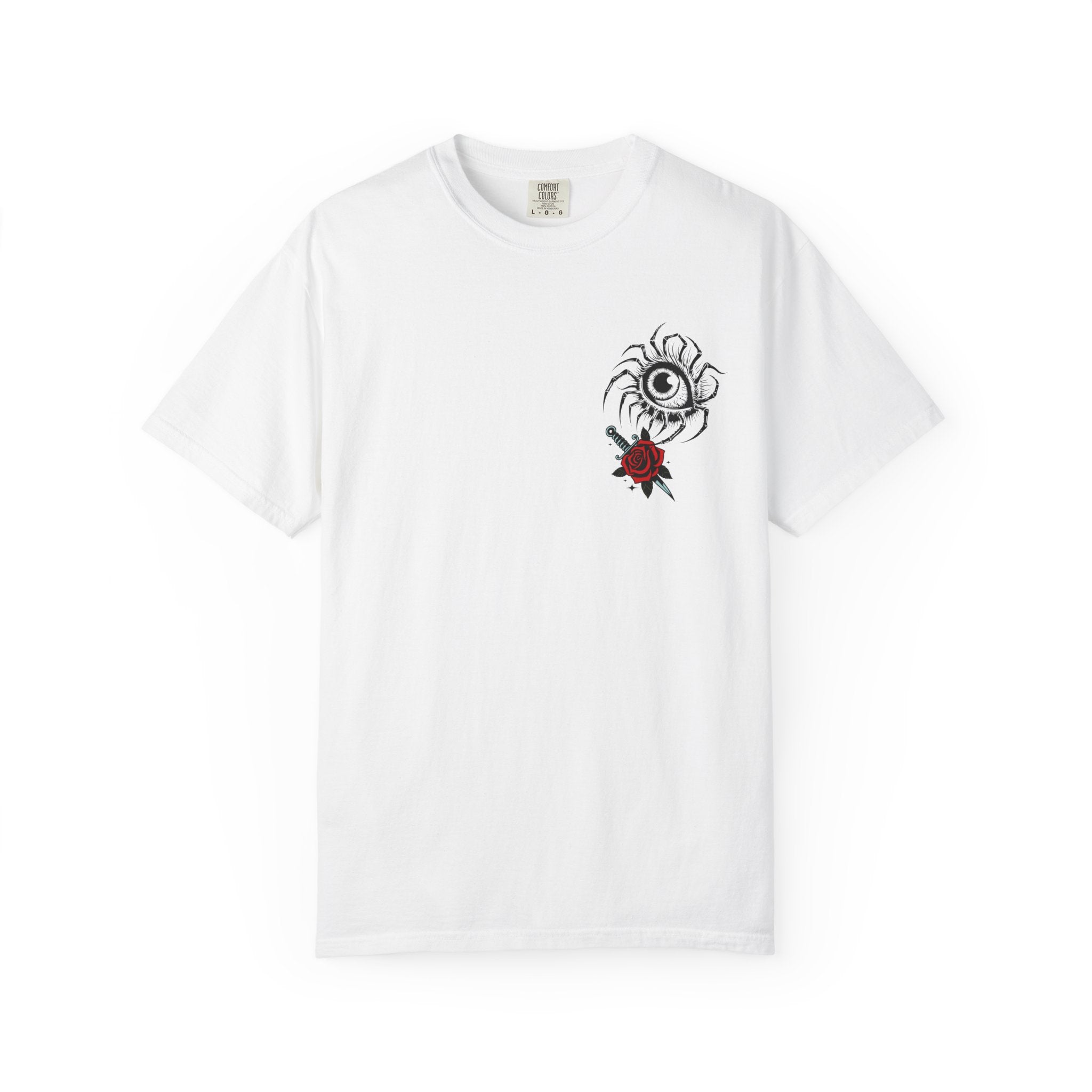 Graphic Skull & Red Rose Gothic T‑Shirt - Edgy Streetwear T-Shirt - Vintage Tee - Dark Aesthetic Tee - Midnight Eye, LLC