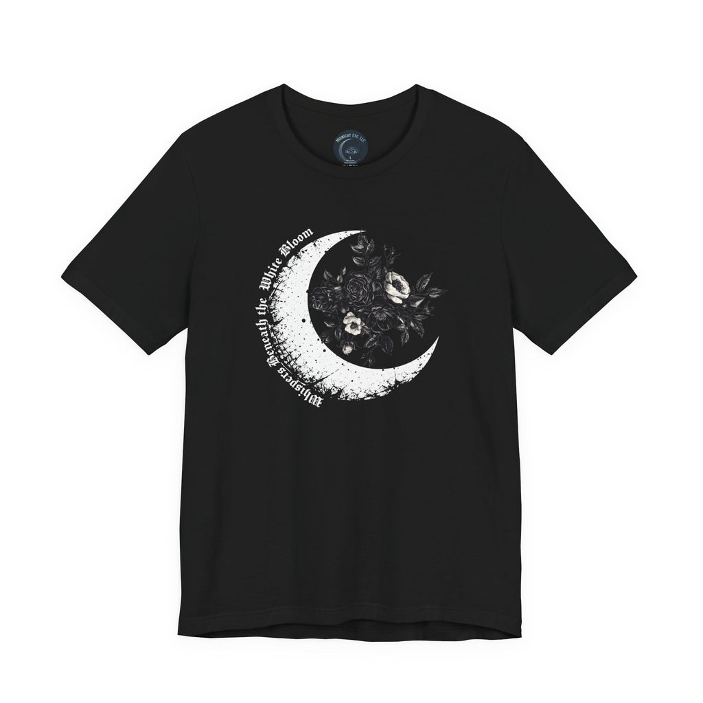 Moonflower Moon Tee — Floral Crescent Moon Graphic T-Shirt - Gothic Moon & Flowers Tee - Midnight Eye, LLC