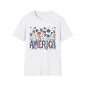 America Floral T‑Shirt — Patriotic Red, White & Blue Garden Graphic Tee - 4th of July T-Shirt - Midnight Eye, LLC