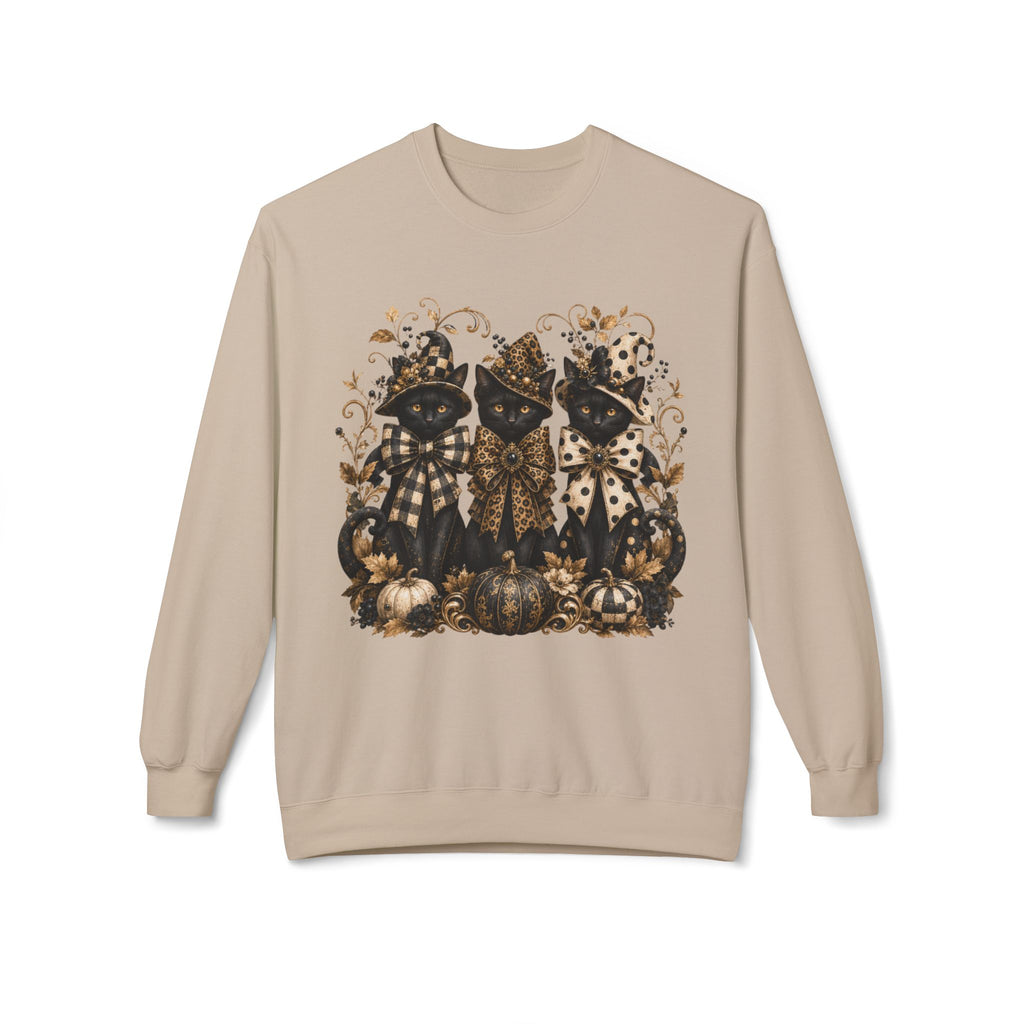 Vintage Gothic Pumpkin & Black Cats Crewneck Sweatshirt. Midnight Eye, LLC