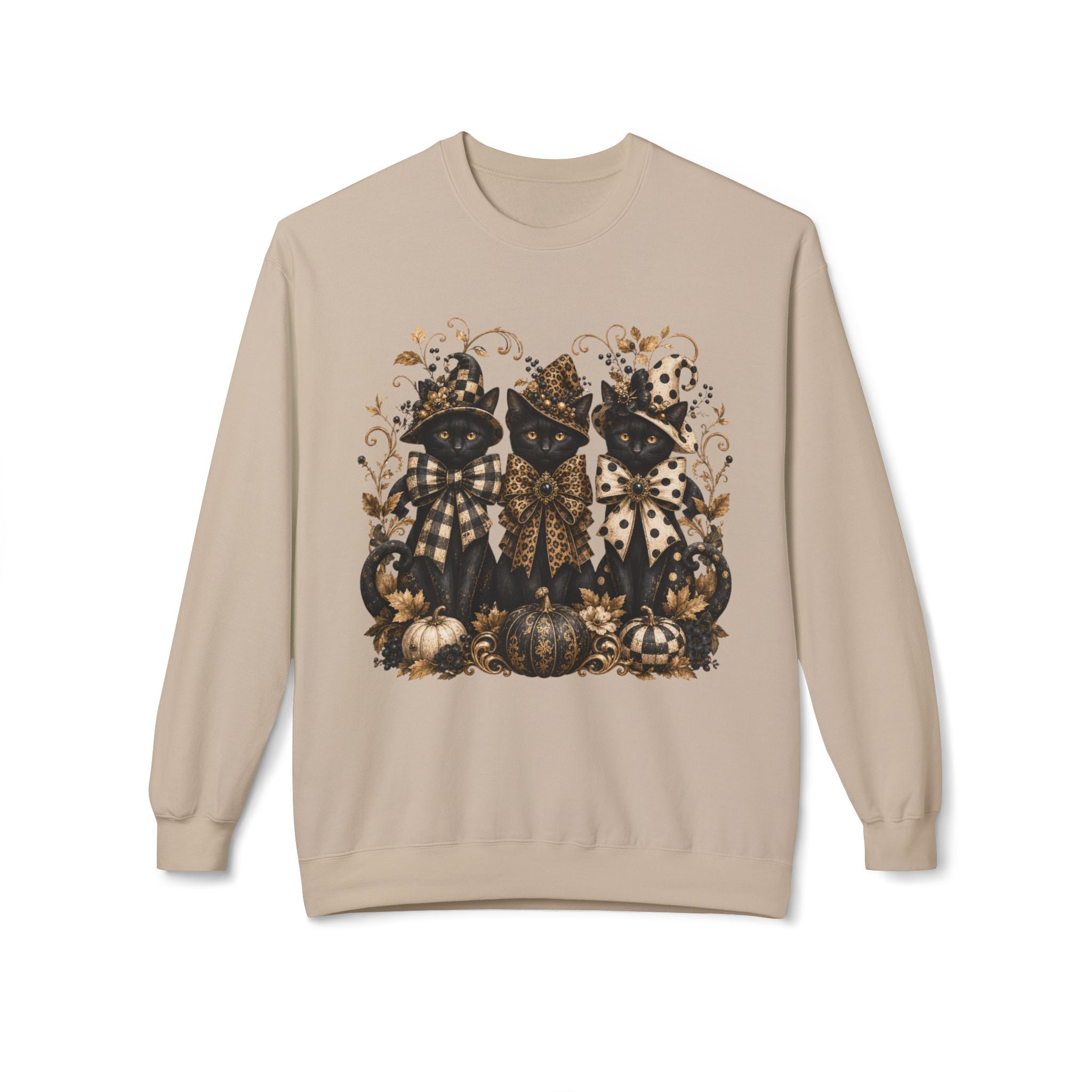 Vintage Gothic Pumpkin & Black Cats Crewneck Sweatshirt. Midnight Eye, LLC