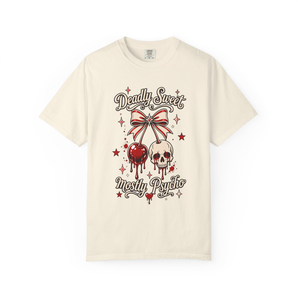 Deadly Sweet Mostly Psycho Graphic T-Shirt - Retro Tee. Midnight Eye, LLC