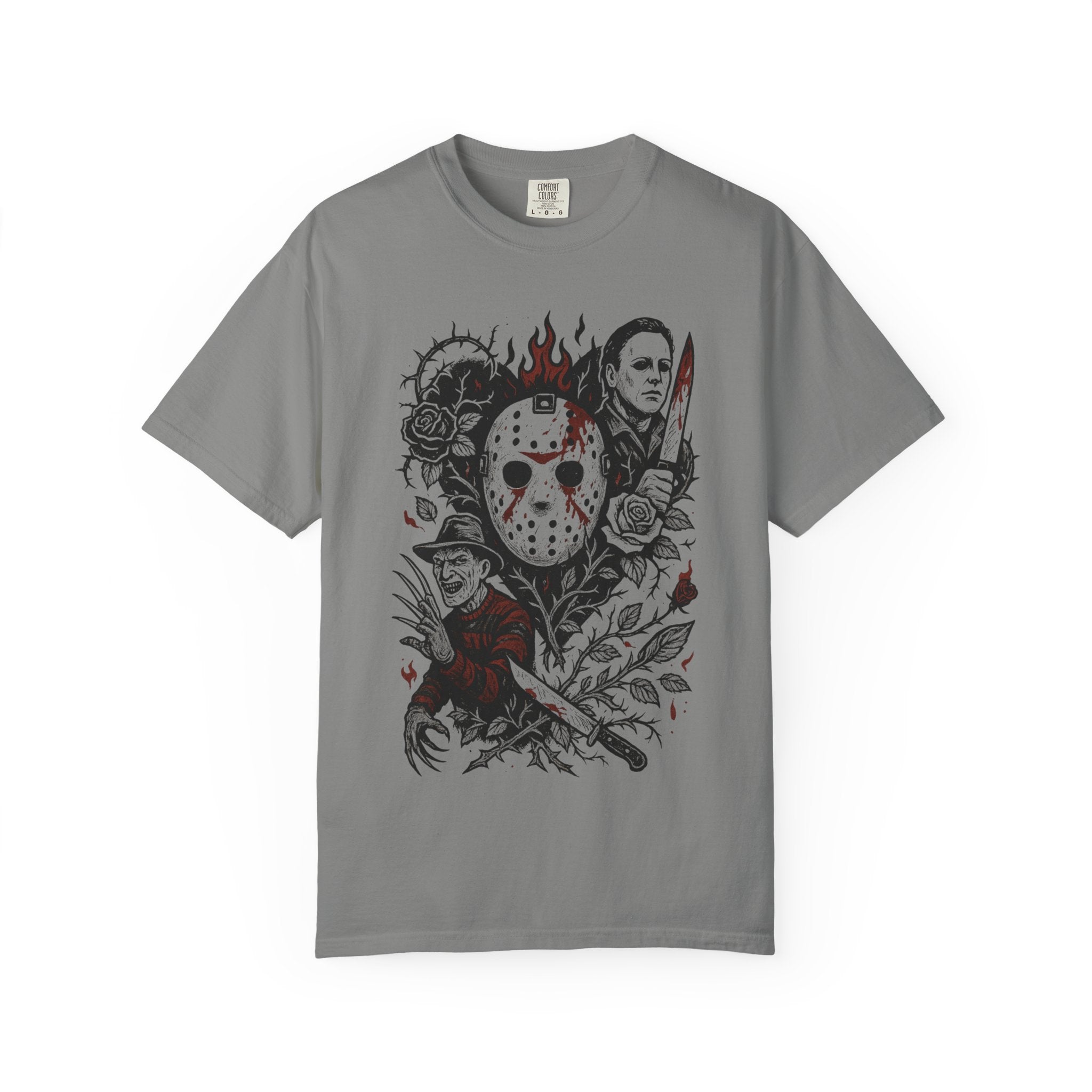 Horror Icons T-Shirt — Spooky Movie Killers Vintage Horror Mashup Tee. Midnight Eye, LLC