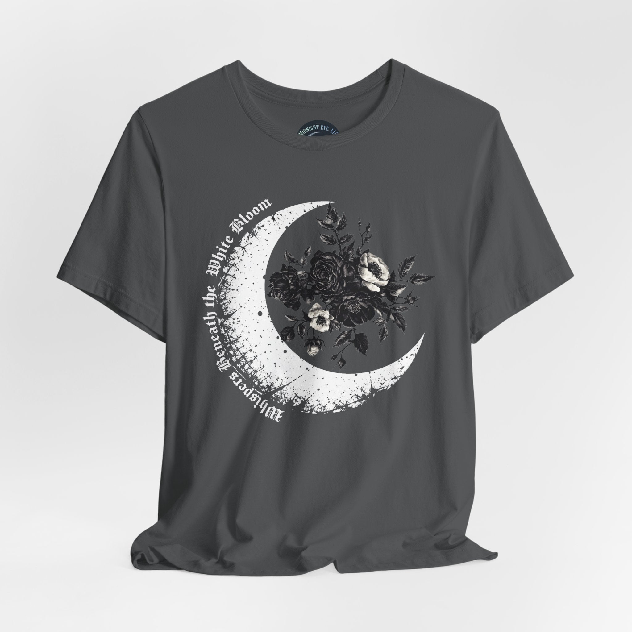 Moonflower Moon Tee — Floral Crescent Moon Graphic T-Shirt - Gothic Moon & Flowers Tee