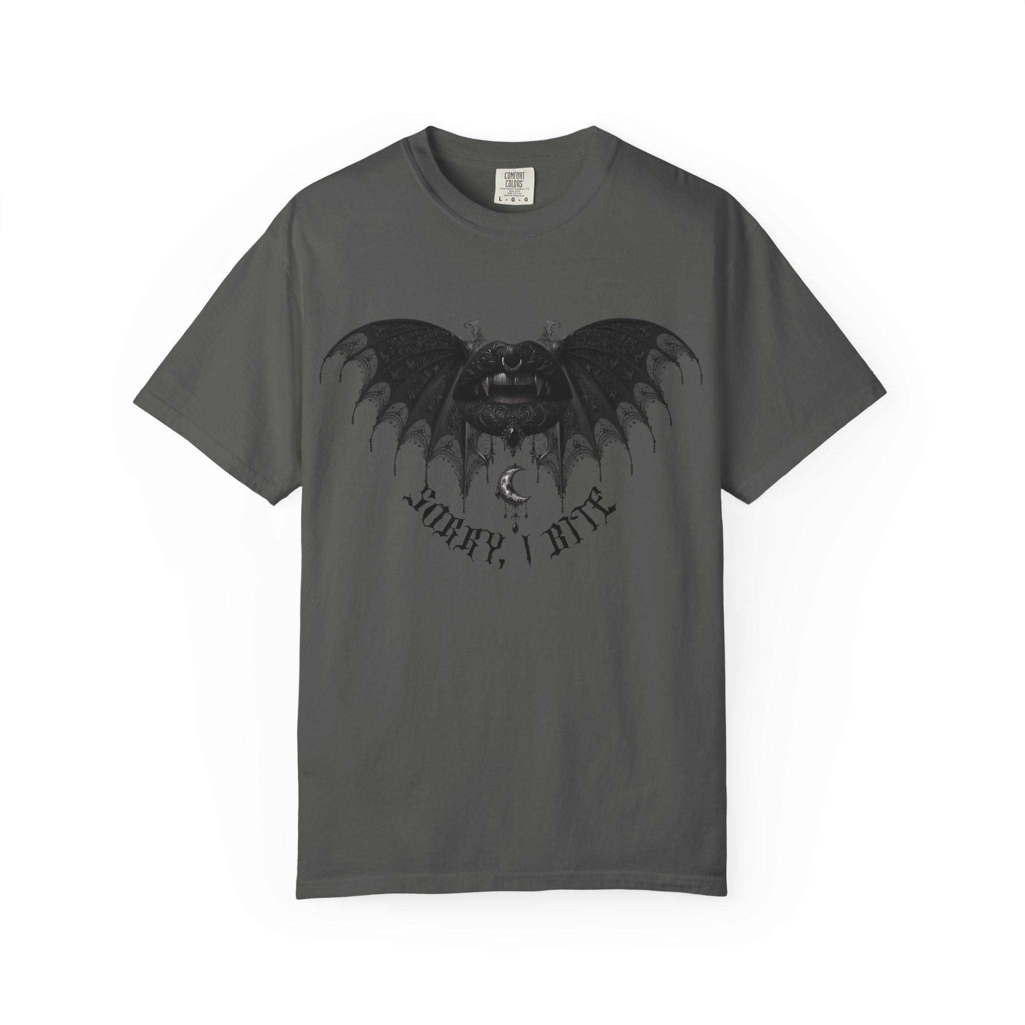 Gothic Bat Wings T‑Shirt — Dark Vampire Black Lips Graphic Tee