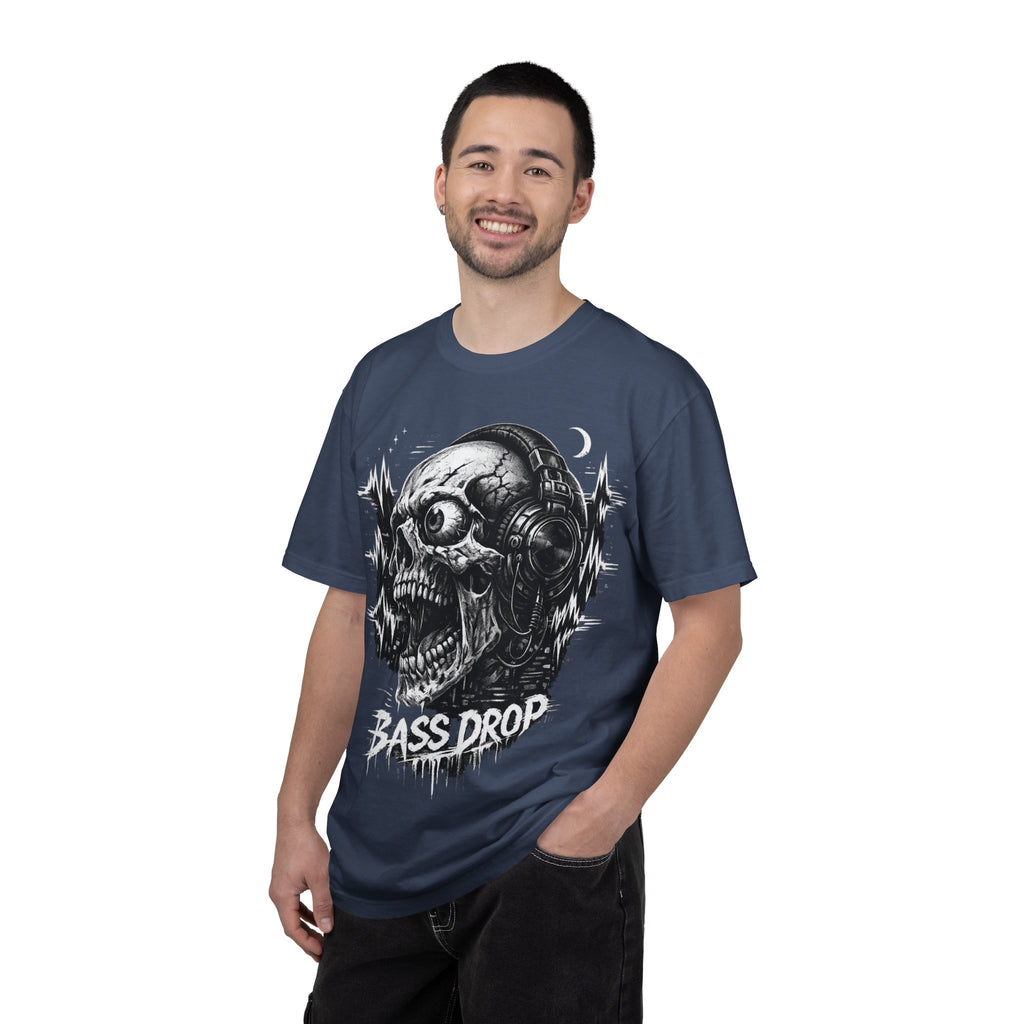 Bass Drop Skull T-Shirt — DJ Headphones Graphic Tee - Streetwear T-Shirt. Midnight Eye, LLC