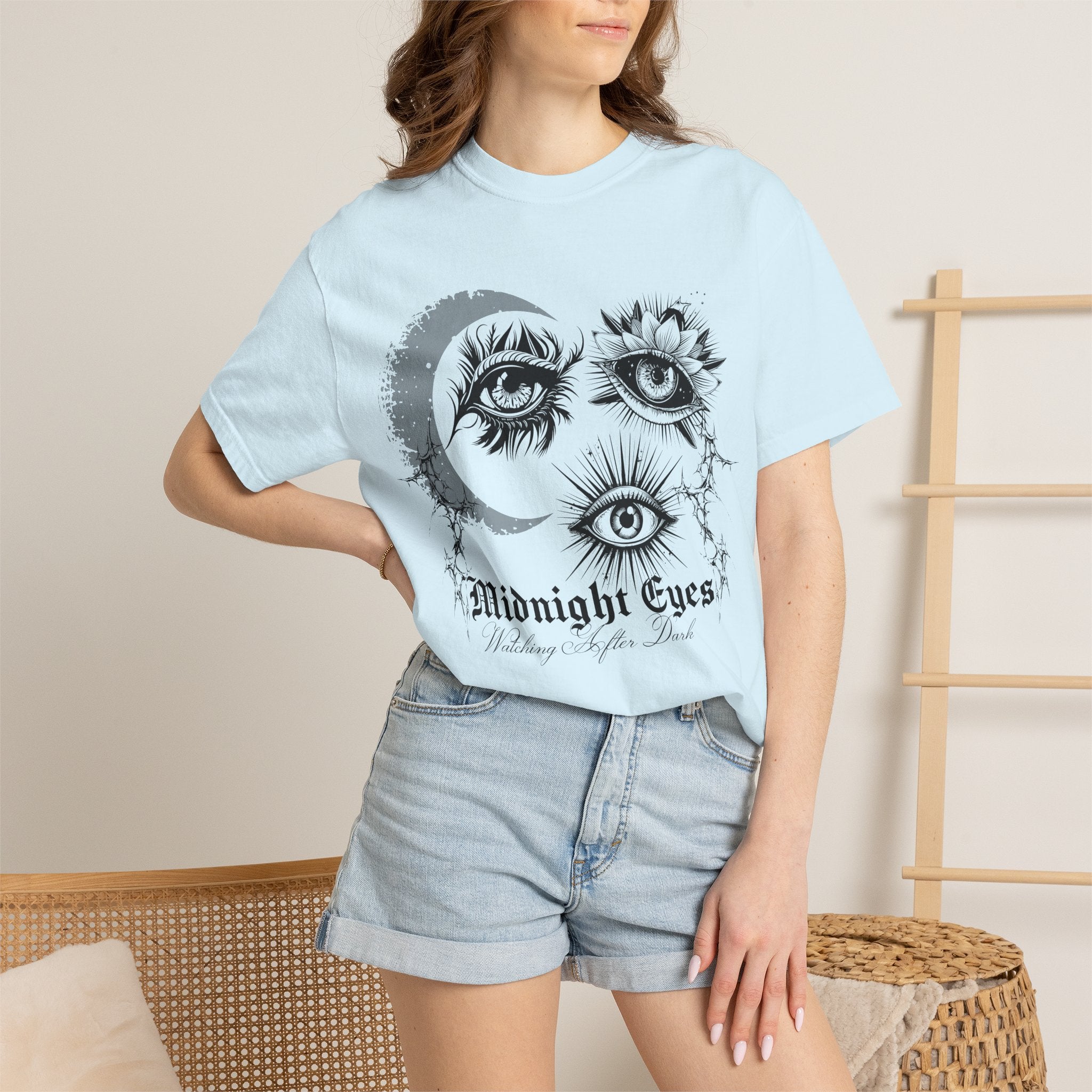 Midnight Eyes Graphic T-Shirt — Moon, Sun & Mystic Eye Illustration