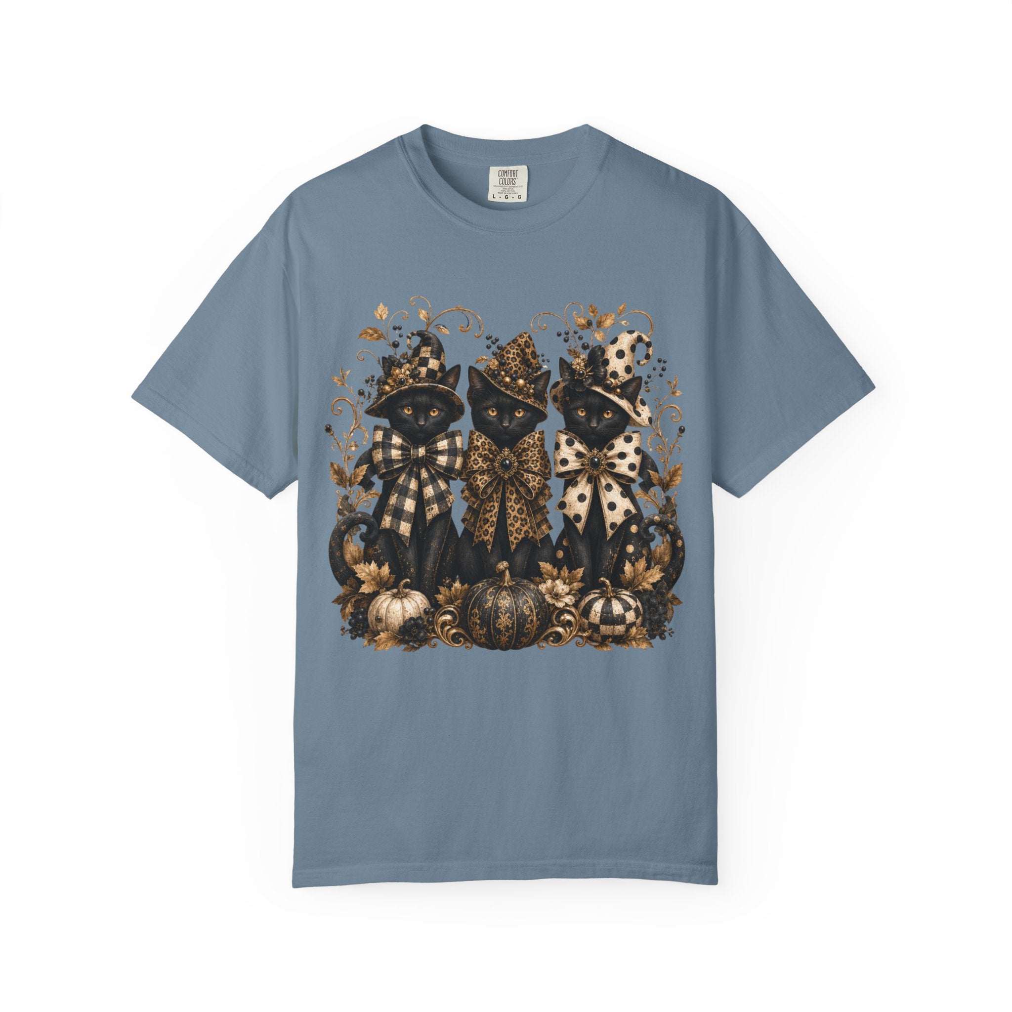 Halloween Black Cats & Pumpkins T-Shirt — Autumn Spooky Vintage Tee. Midnight Eye, LLC