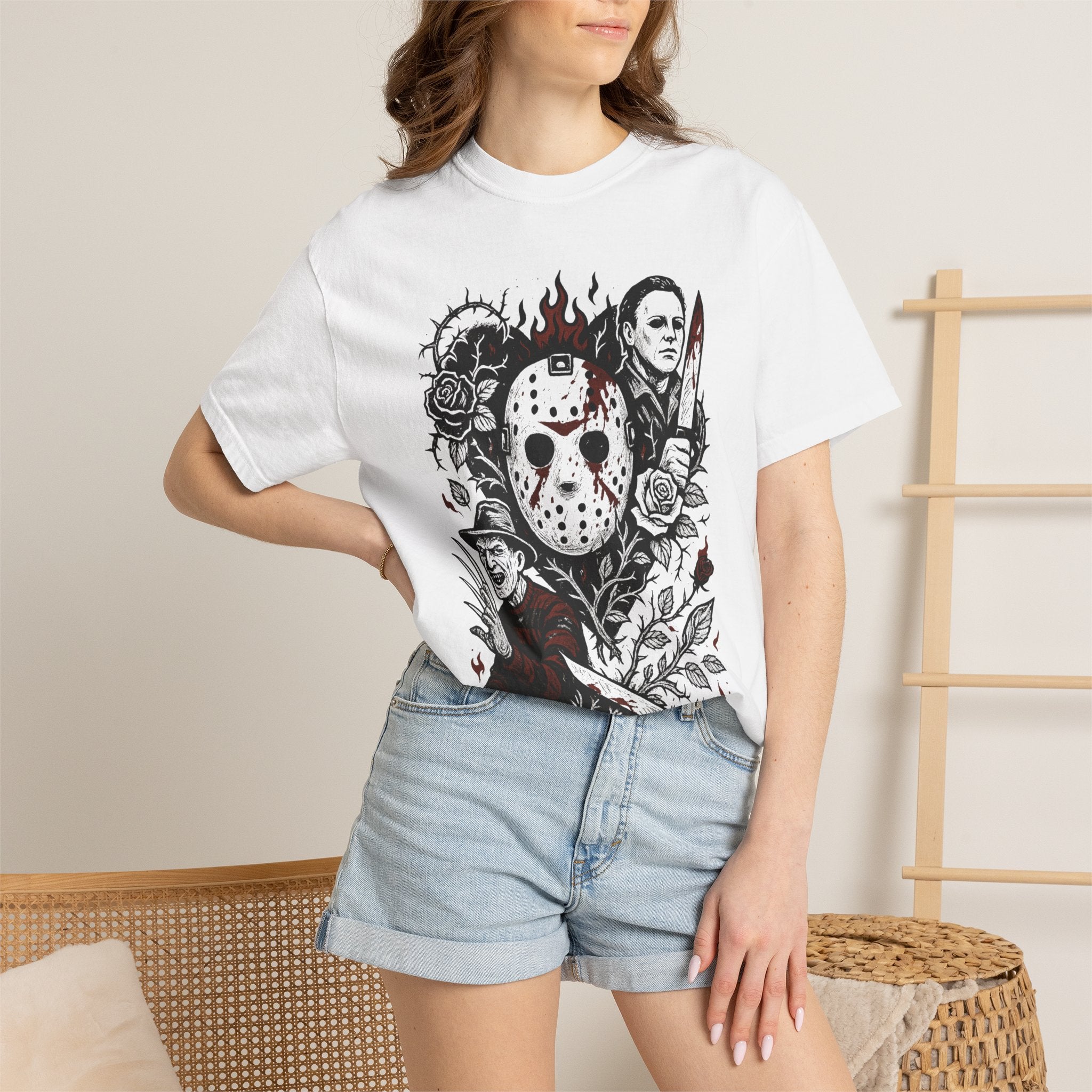Horror Icons T-Shirt — Spooky Movie Killers Vintage Horror Mashup Tee. Midnight Eye, LLC