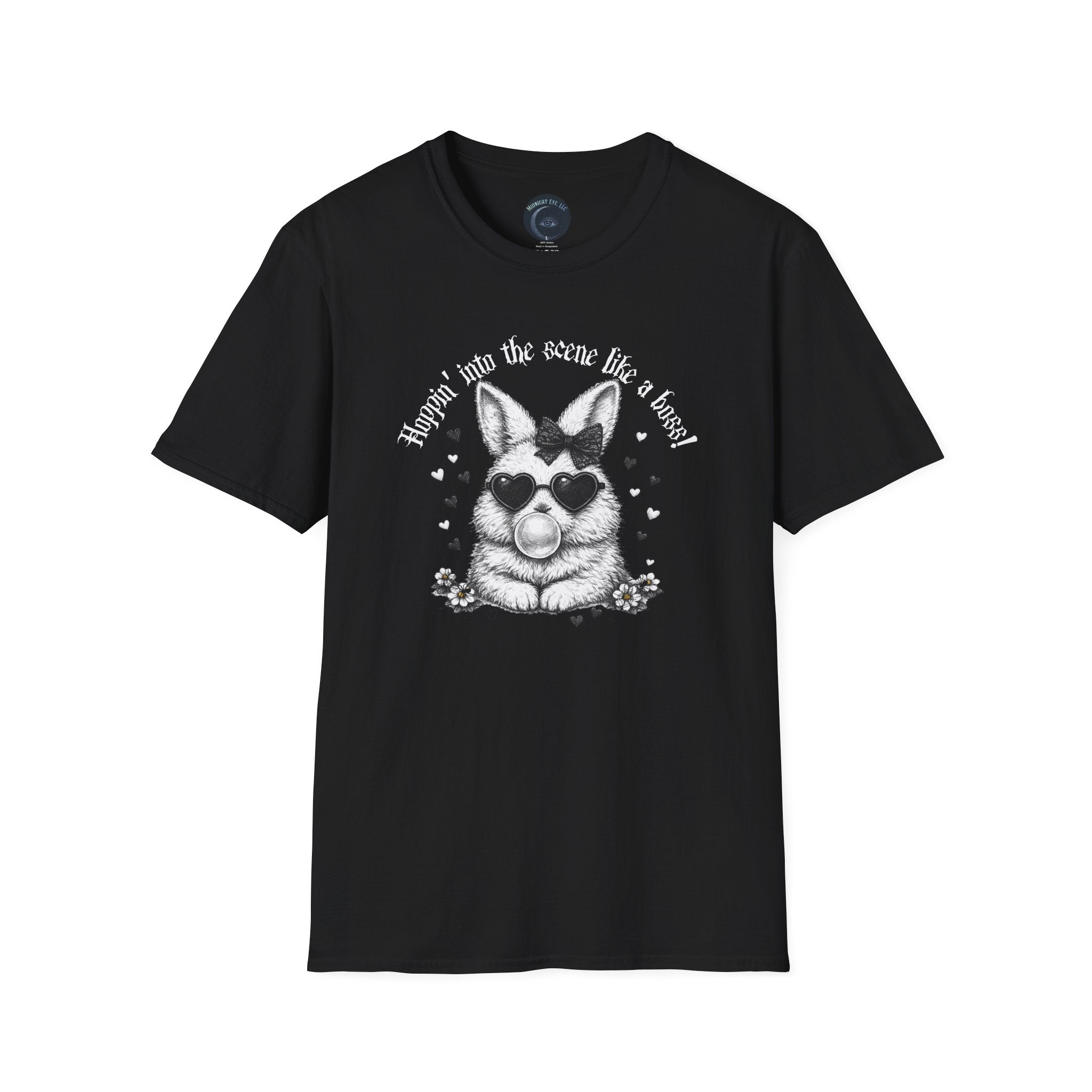 Retro Goth Bunny T‑Shirt — Vintage Monochrome Gothic Tee - Dark Aesthetic T-Shirt - Midnight Eye, LLC