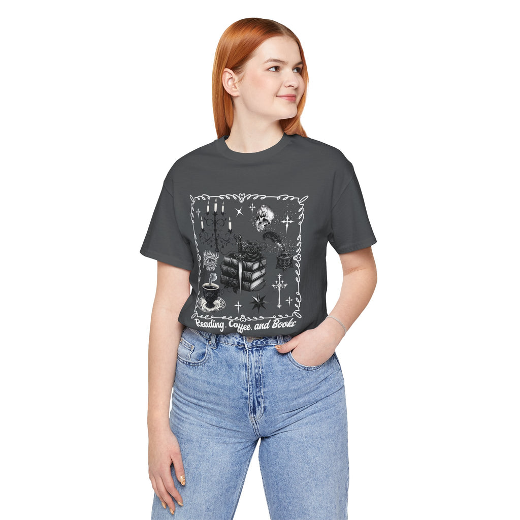 Reading, Coffee & Books T-Shirt — Cozy Gothic Booklover Tee