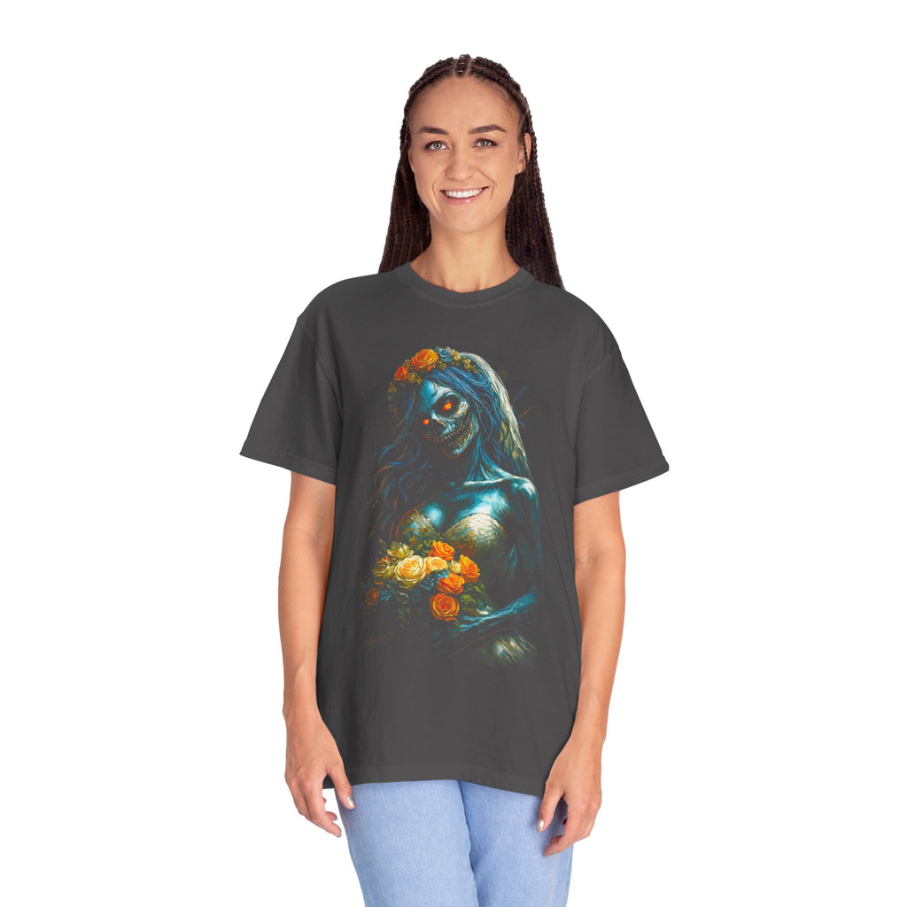Zombie Bride Floral Skull T-Shirt — Gothic Halloween Horror Tee