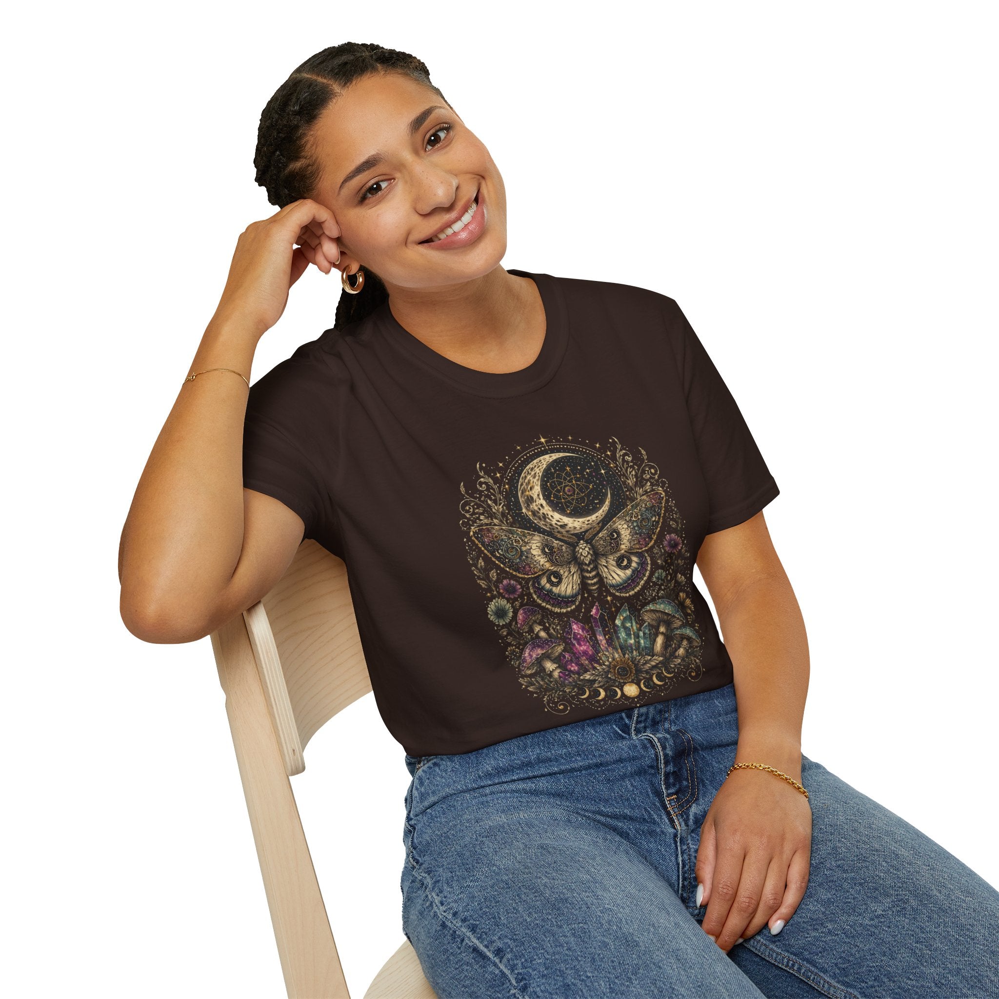 Mystic Moon Moth T-Shirt — Celestial Moth & Crescent Moon Graphic Tee - Midnight Eye, LLC
