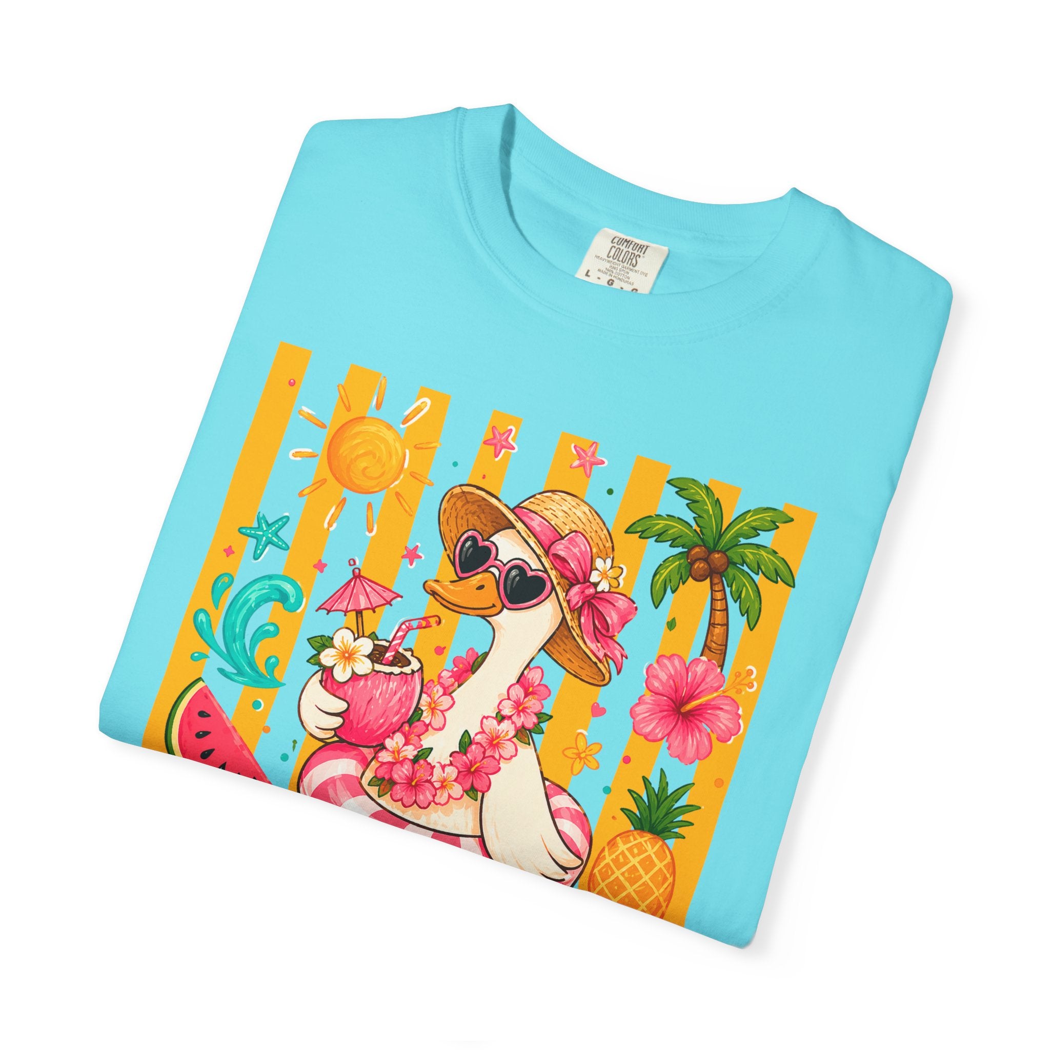 Silly Goose & Flamingo Tropical Beach Tee — Summer Vacation Shirt - Midnight Eye, LLC
