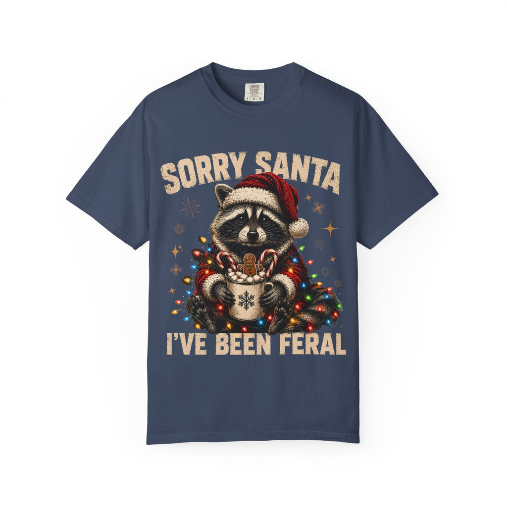 Sorry Santa I've Been Feral Cute Raccoon Christmas T-Shirt - Funny Racoon Tee
