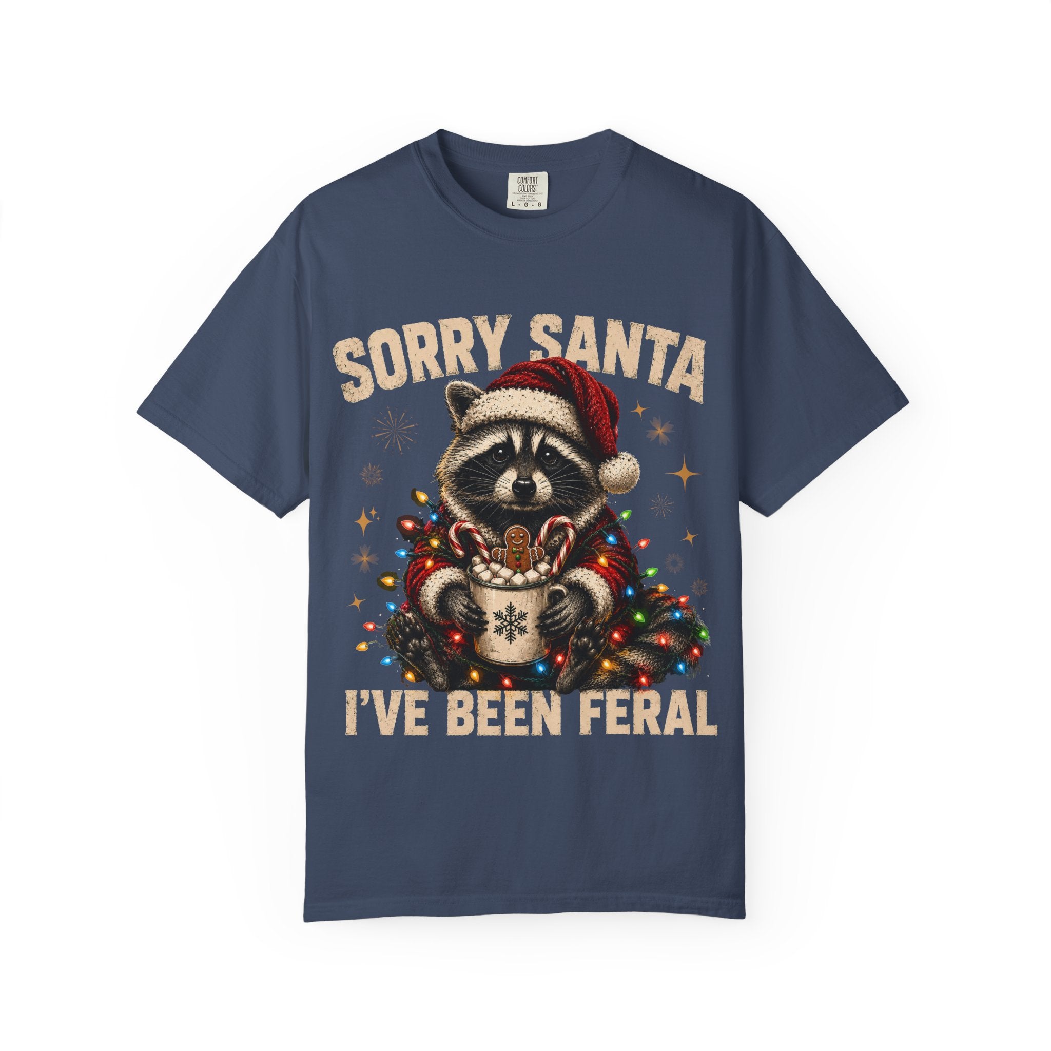 Sorry Santa I've Been Feral Cute Raccoon Christmas T-Shirt - Funny Racoon Tee