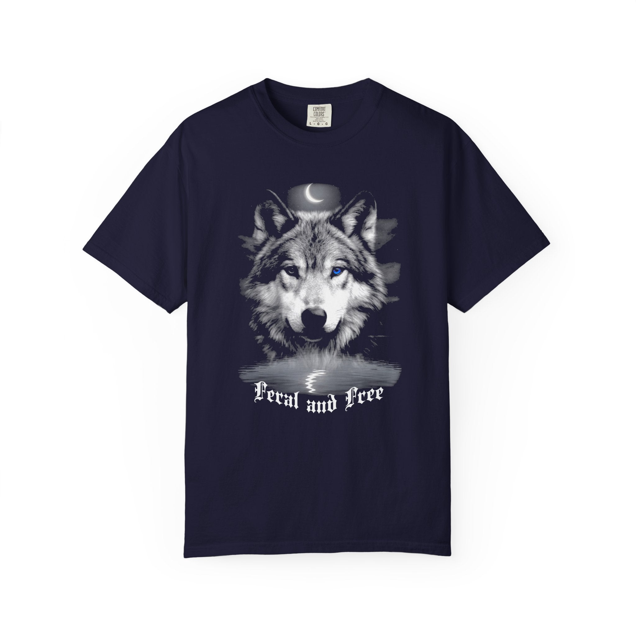 Feral and Free Vintage Moon Wolf T-Shirt -  Moon and Wolf Dark Aesthetic Tee. Midnight Eye, LLC