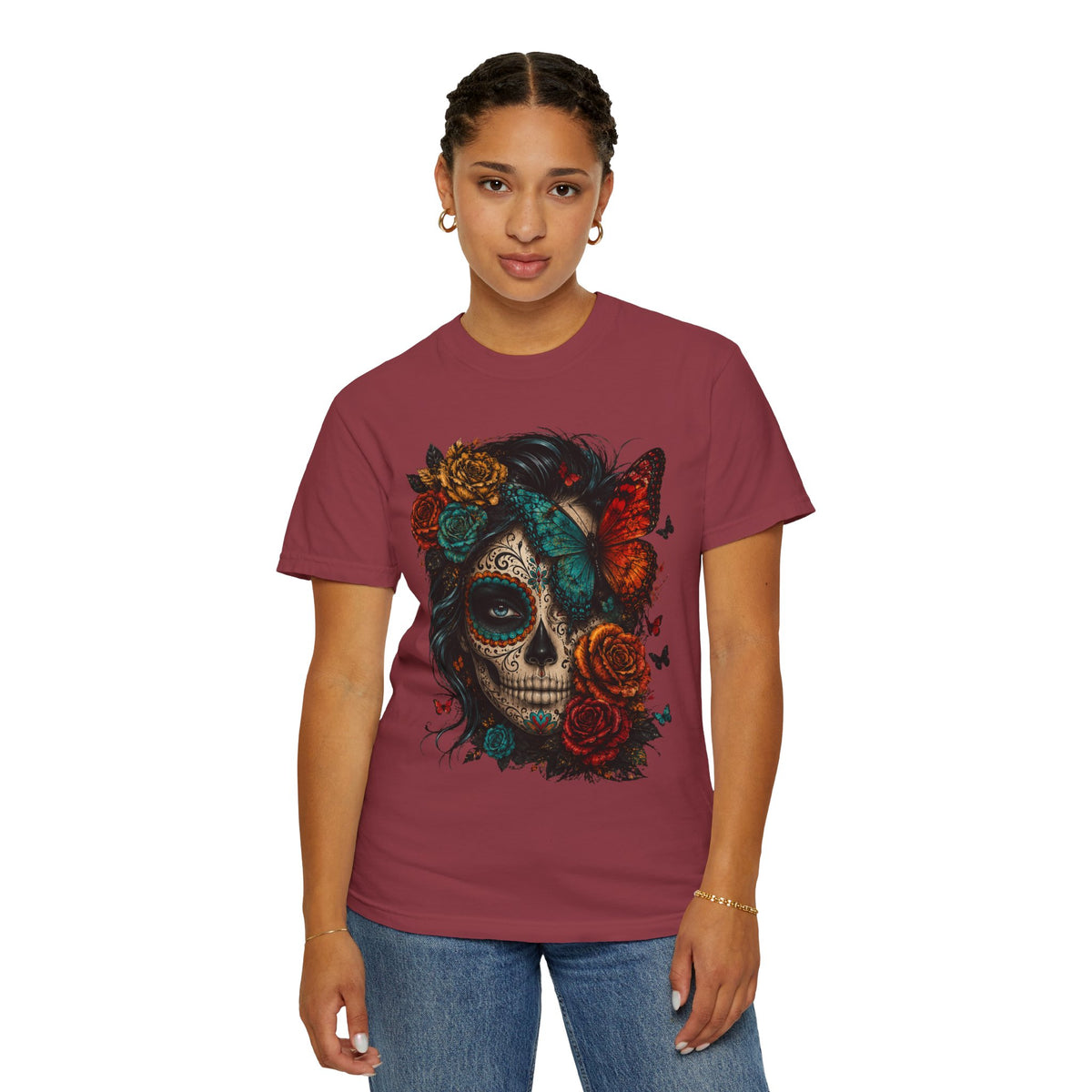 Day of the Dead Sugar Skull T-Shirt — Floral Calavera Graphic Tee. Midnight Eye, LLC.