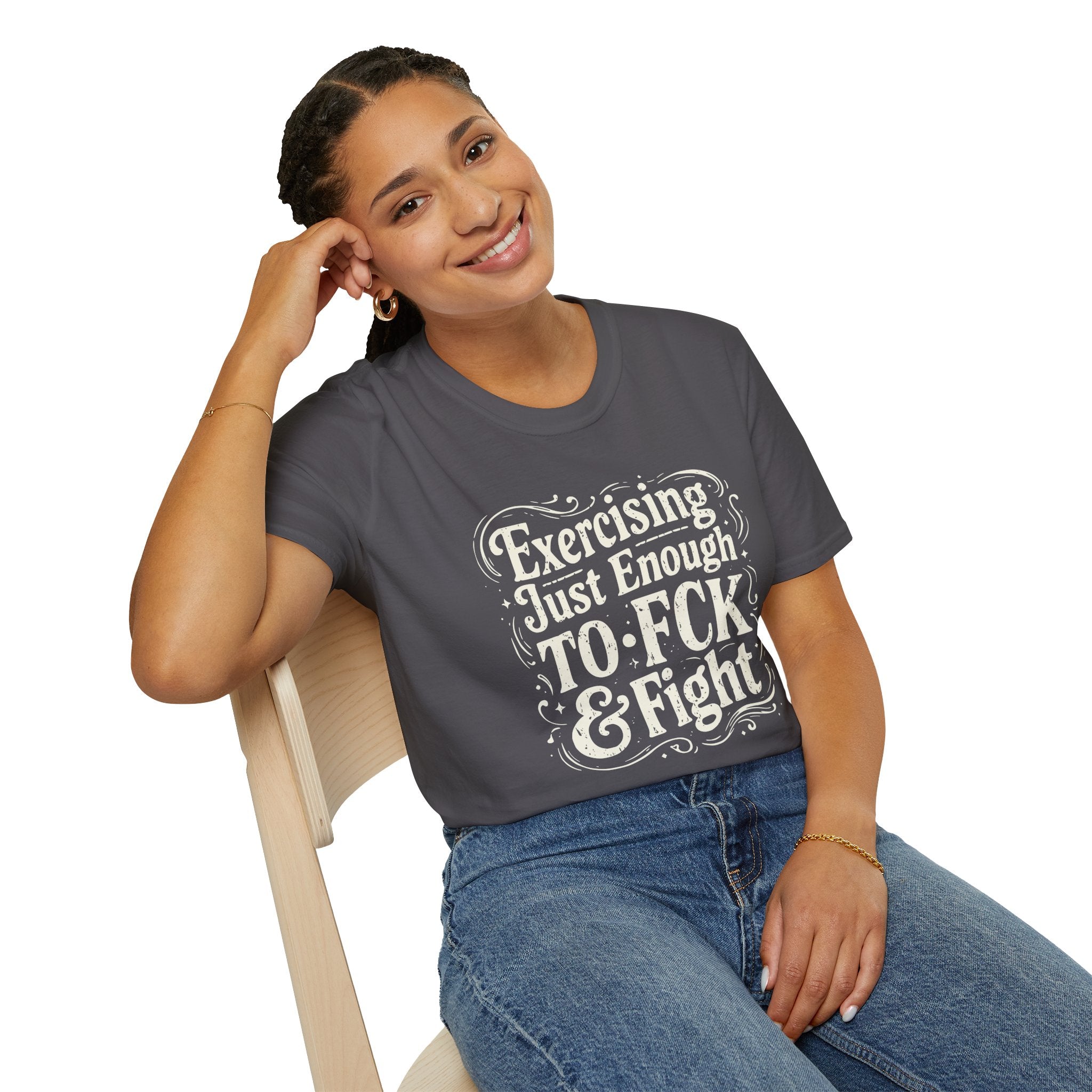 Graphic Tee — "Exercising Just Enough to F*ck & Fight" - Funny and Sarcastic Tee - Midnight Eye, LLC