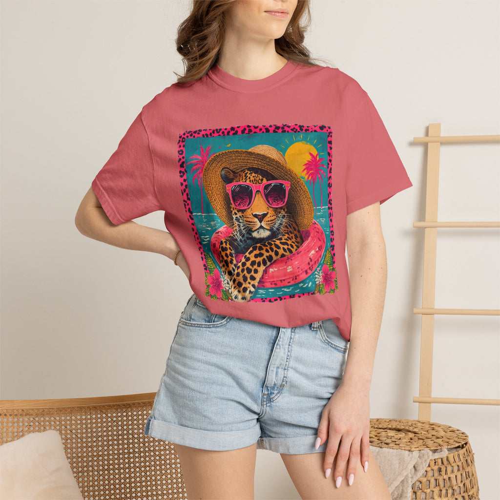 T-Shirt — Tropical Leopard in Sunglasses Summer Graphic - Sassy Vacation T-Shirt. Midnight Eye, LLC.