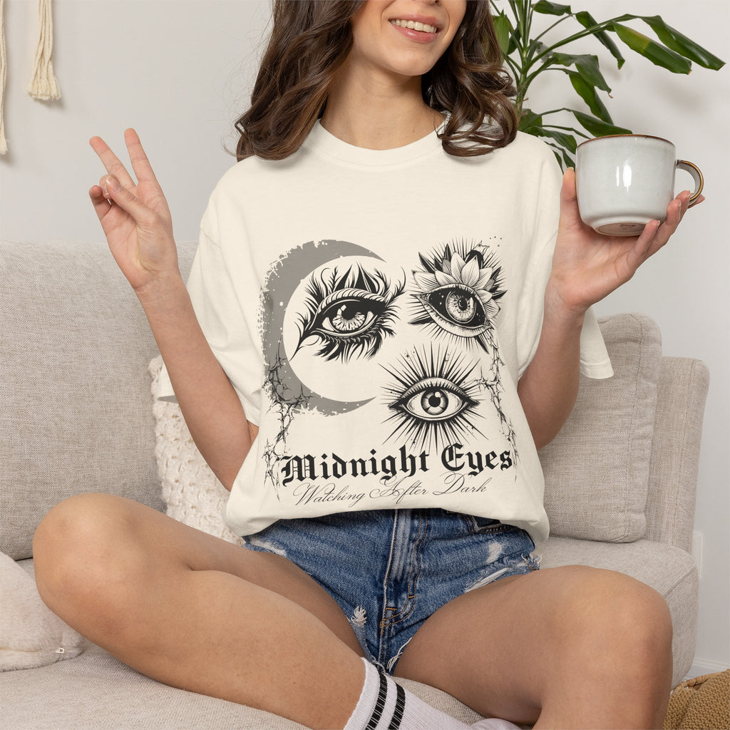Midnight Eyes Graphic T-Shirt — Moon, Sun & Mystic Eye Illustration