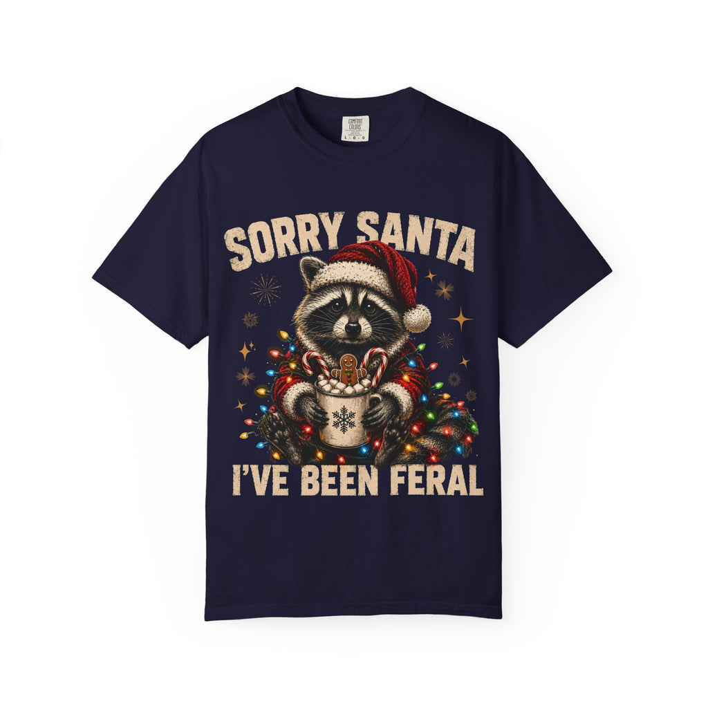 Sorry Santa I've Been Feral Cute Raccoon Christmas T-Shirt - Funny Racoon Tee