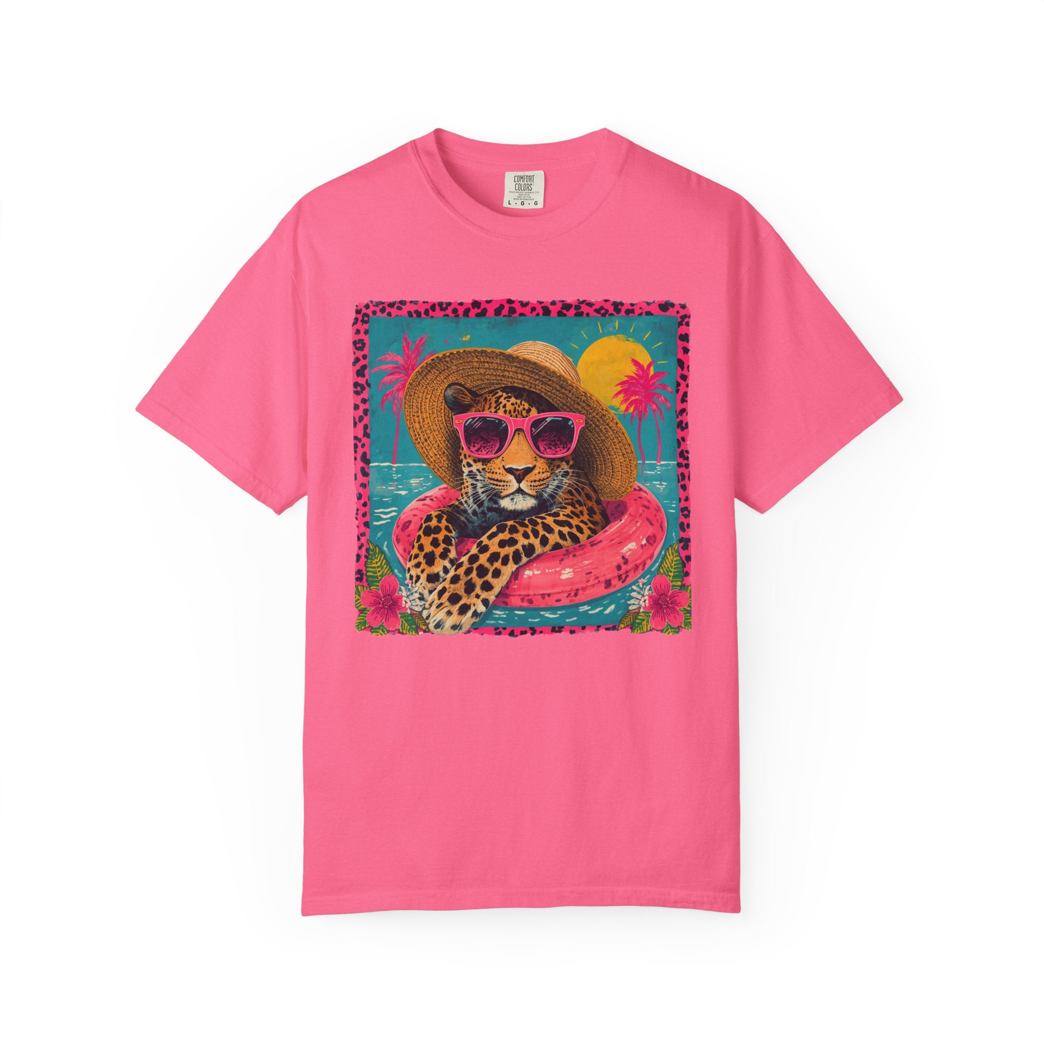 T-Shirt — Tropical Leopard in Sunglasses Summer Graphic - Sassy Vacation T-Shirt. Midnight Eye, LLC.