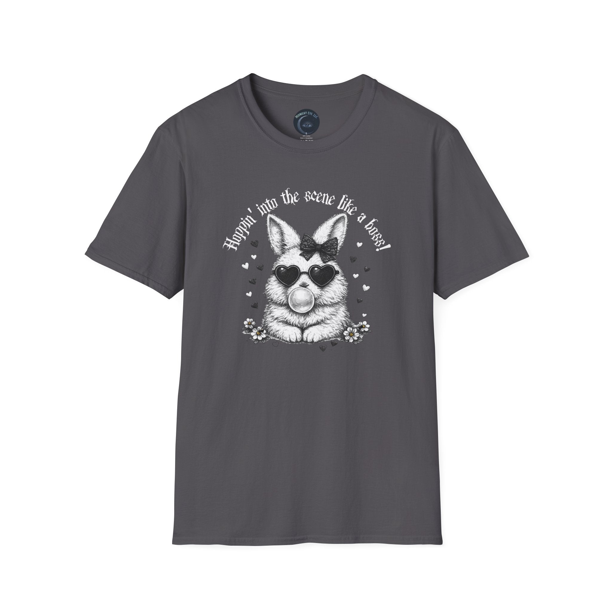 Retro Goth Bunny T‑Shirt — Vintage Monochrome Gothic Tee - Dark Aesthetic T-Shirt - Midnight Eye, LLC