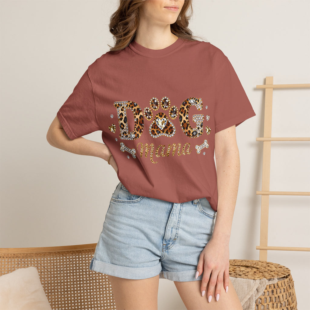 Faux Diamond Print Dog Mama Leopard Paw T-Shirt — Vintage Dog Mom Tee. Midnight Eye, LLC. 