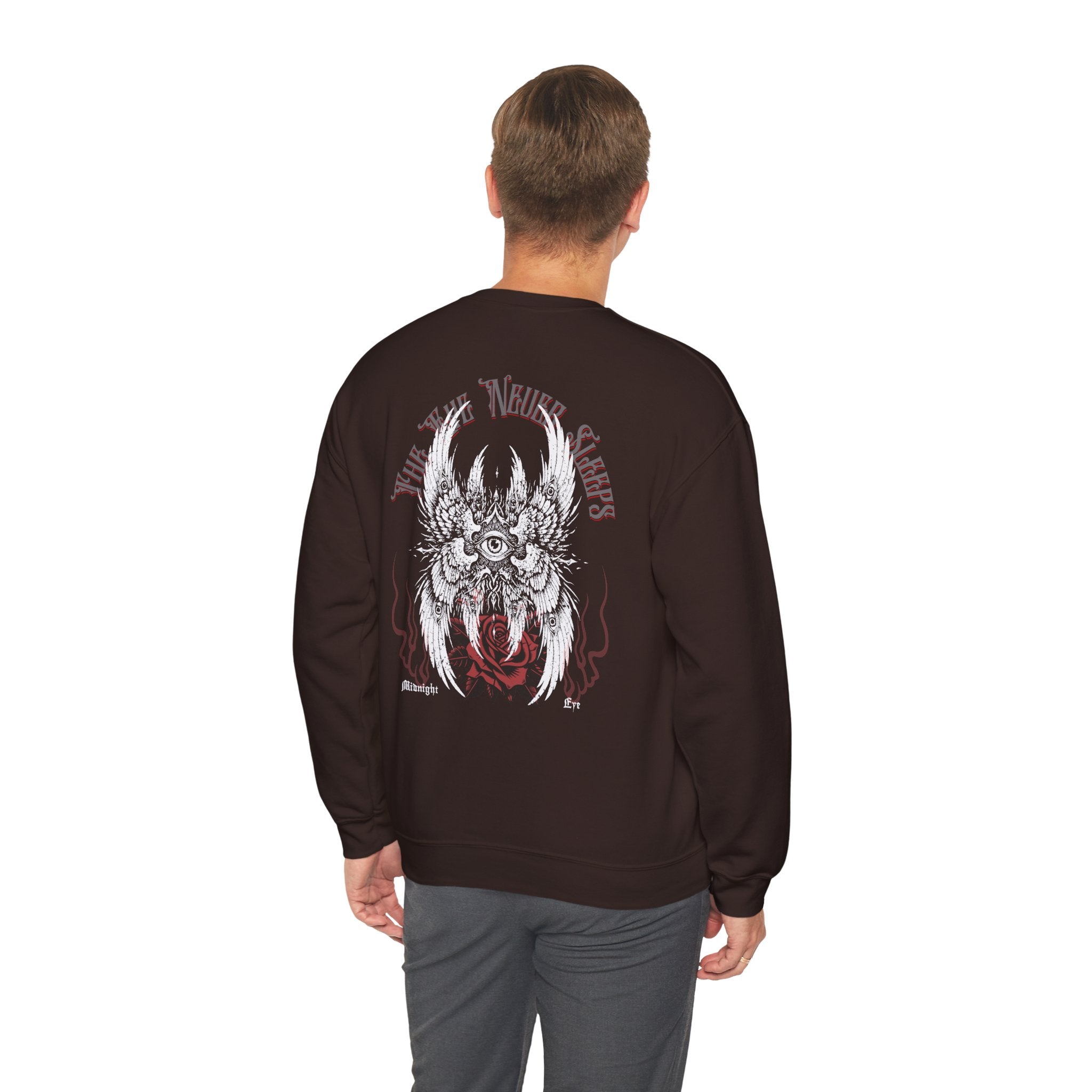 Gothic Winged Eye & Rose Graphic Sweatshirt - Rose and Wings Sweatshirt - Occult and Dark Aesthetic - Midnight Eye, LLC