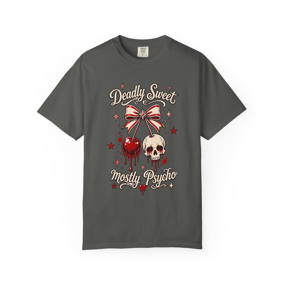 Deadly Sweet Mostly Psycho Graphic T-Shirt - Retro Tee. Midnight Eye, LLC