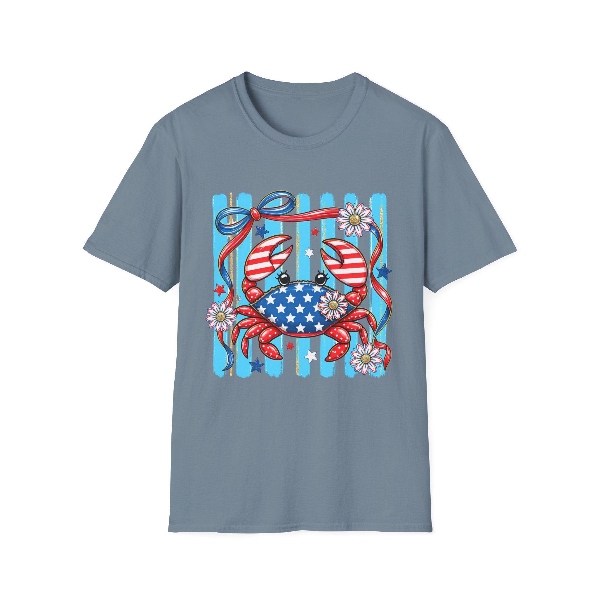 Patriotic Crab T-Shirt — American Flag Red White Blue Beach Tee Patriotic Crab T-Shirt — Preppy Cute and Funny Crab Tee. Midnight Eye, LLC.