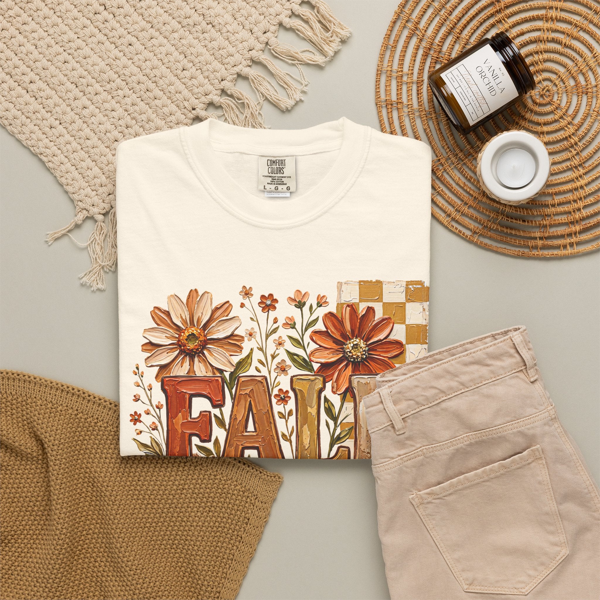 Fall Floral Pumpkin T-Shirt — Rustic Autumn Graphic Tee. Midnight Eye, LLC