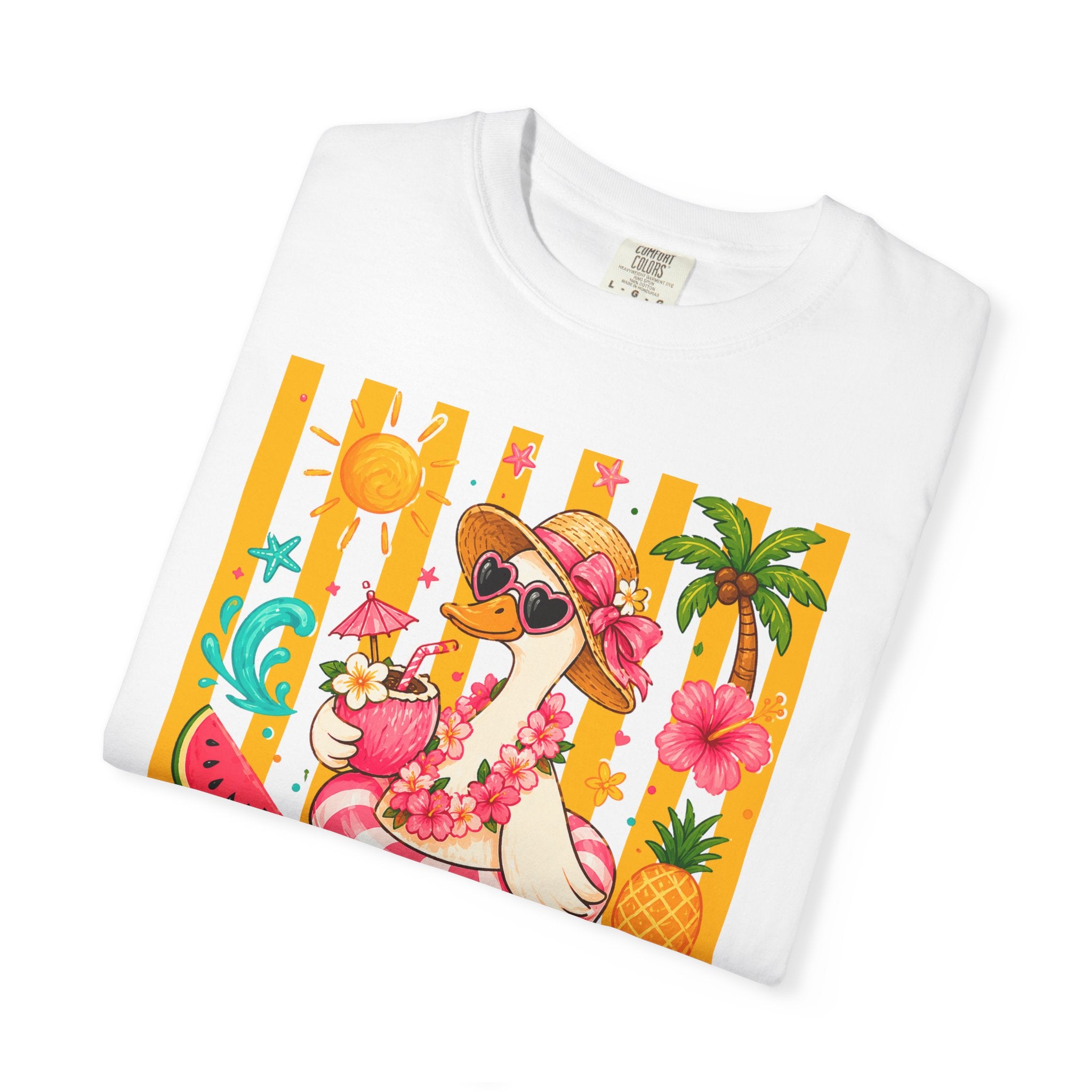 Silly Goose & Flamingo Tropical Beach Tee — Summer Vacation Shirt - Midnight Eye, LLC