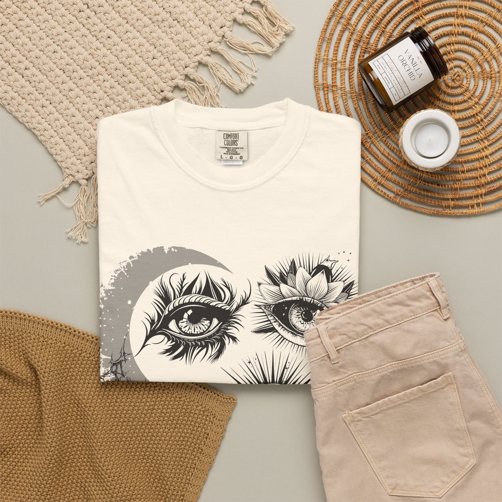 Midnight Eyes Graphic T-Shirt — Moon & Floral Eye Illustration