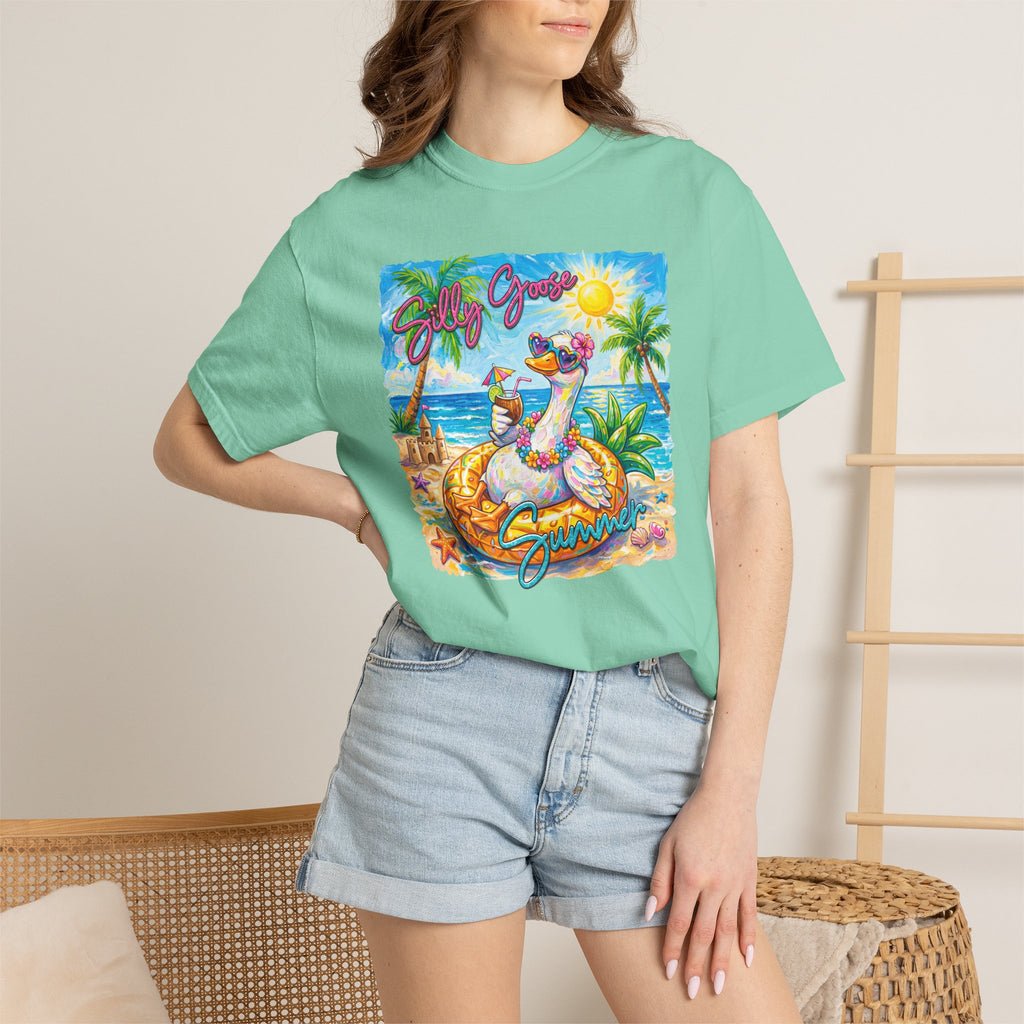Silly Goose Summer T-Shirt - Colorful Summer Girl Tee - Beach Tee - Tropical T-Shirt - Midnight Eye, LLC